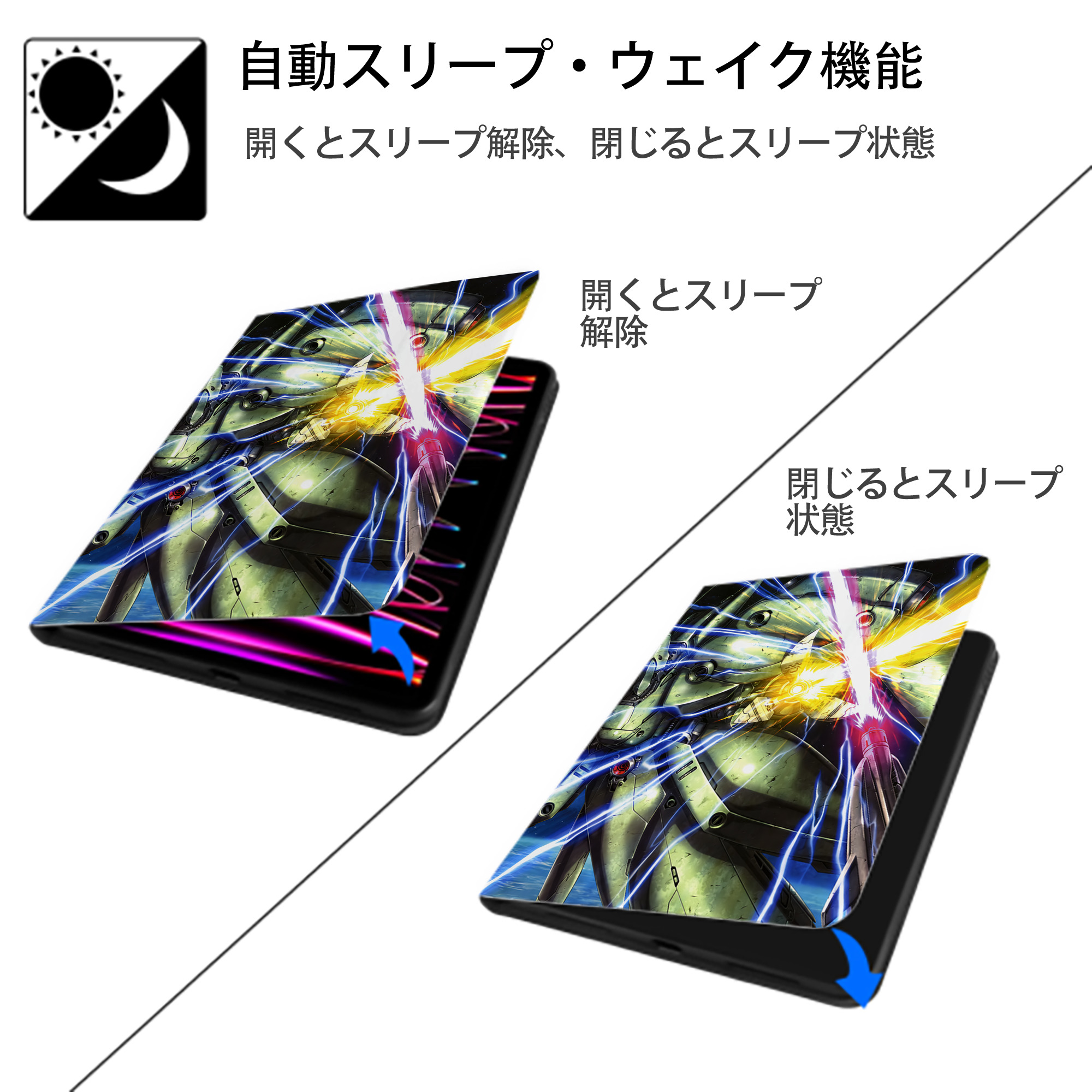 機動戦士ガンダム Mobile Suit Gundam IPad ケース ペン収納付き 三つ折りスタンド PUレザー×シリコン 対応機種9.5/10.5/10.9インチ