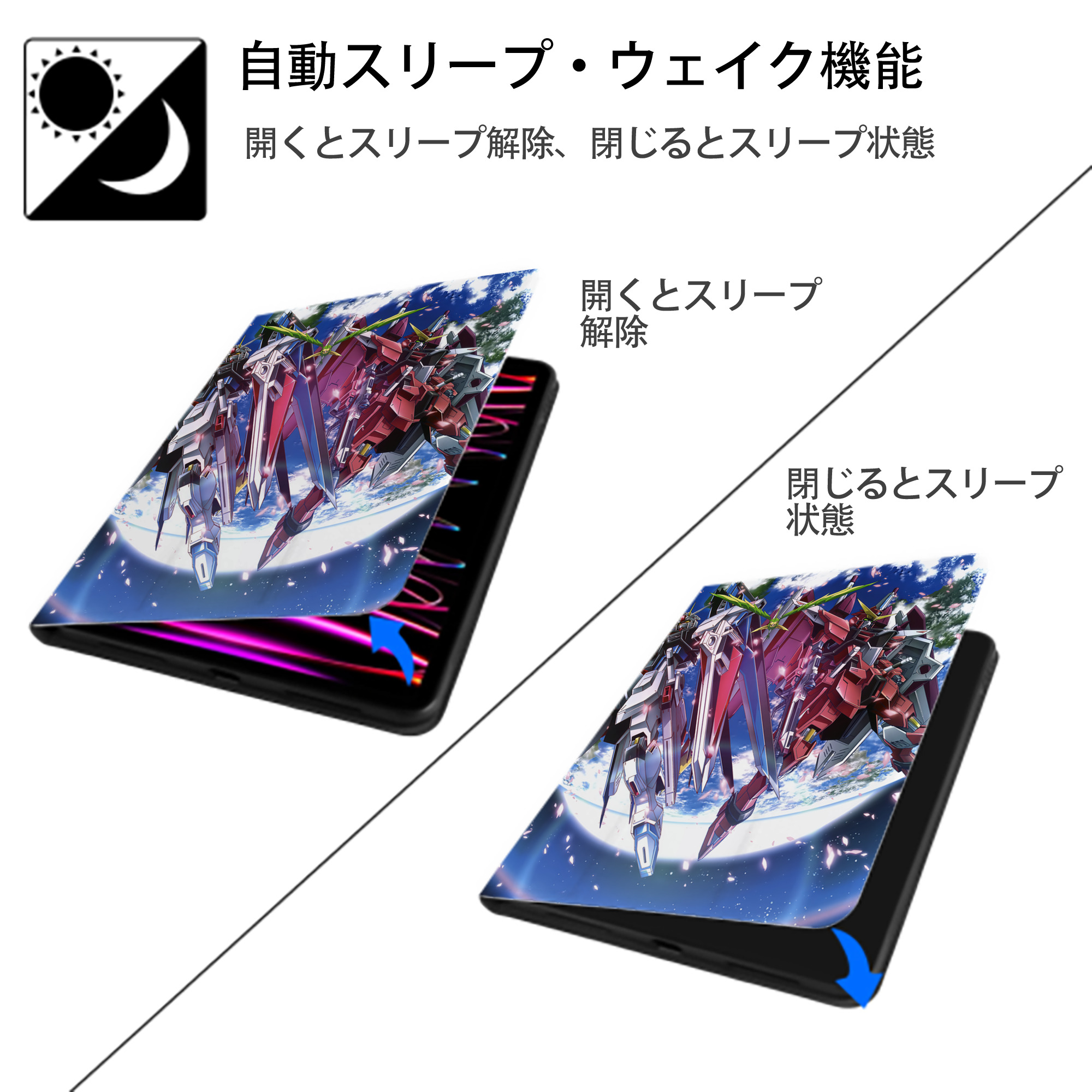 機動戦士ガンダム Mobile Suit Gundam IPad ケース ペン収納付き 三つ折りスタンド PUレザー×シリコン 対応機種9.5/10.5/10.9インチ