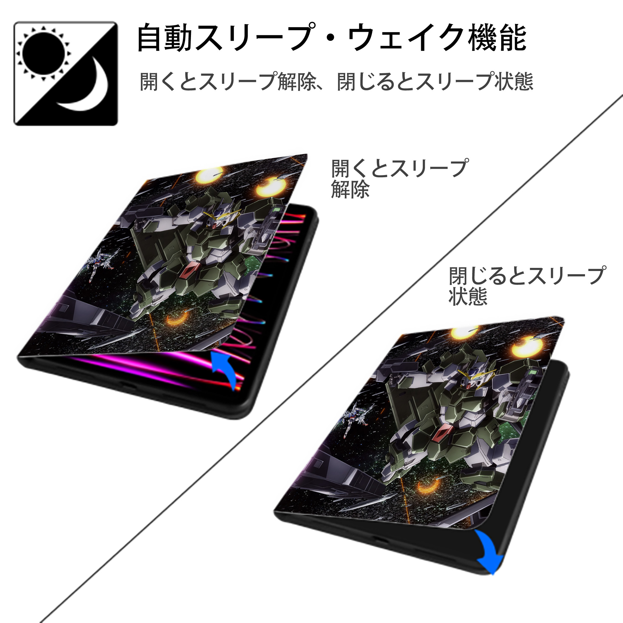 機動戦士ガンダム Mobile Suit Gundam IPad ケース ペン収納付き 三つ折りスタンド PUレザー×シリコン 対応機種9.5/10.5/10.9インチ