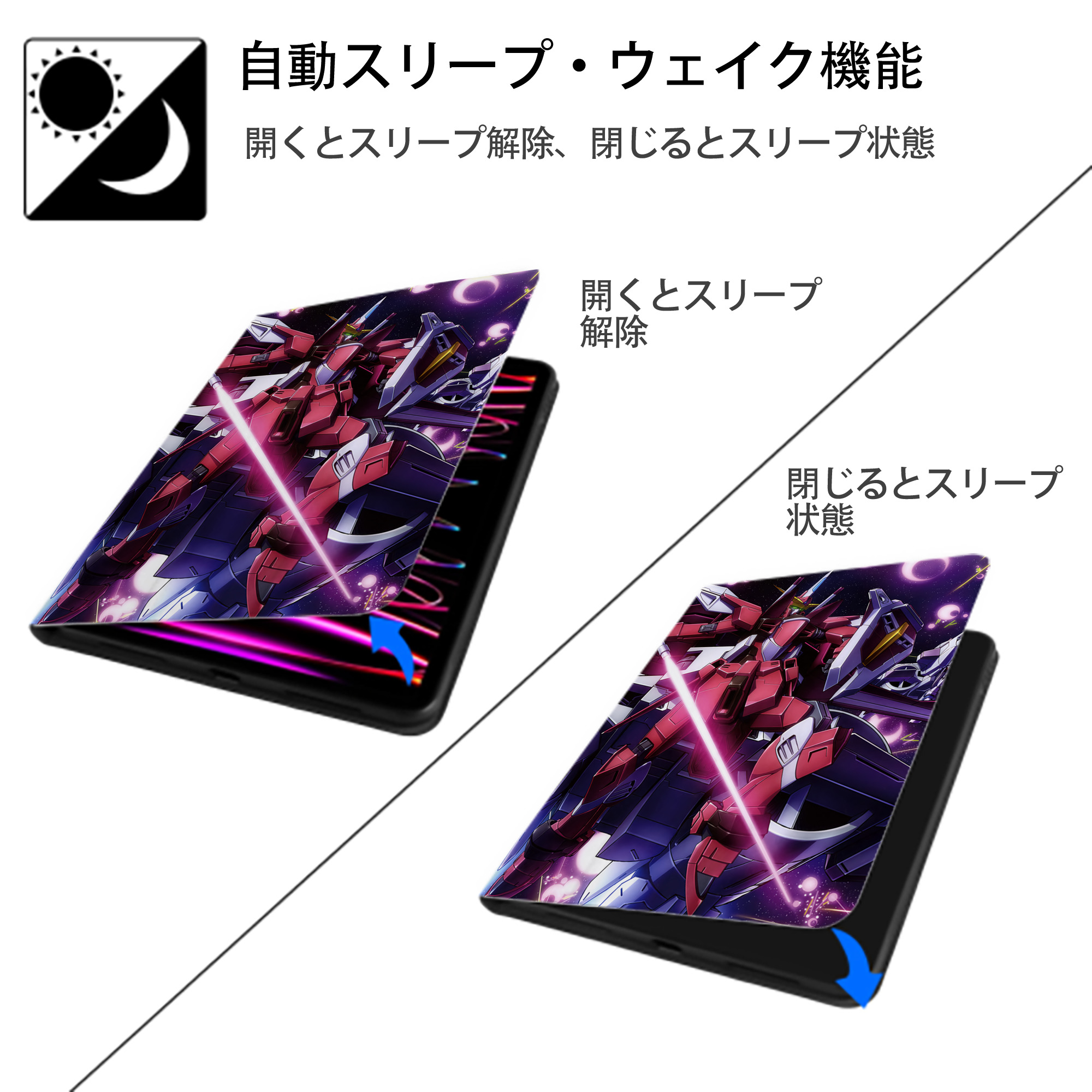 機動戦士ガンダム Mobile Suit Gundam IPad ケース ペン収納付き 三つ折りスタンド PUレザー×シリコン 対応機種9.5/10.5/10.9インチ