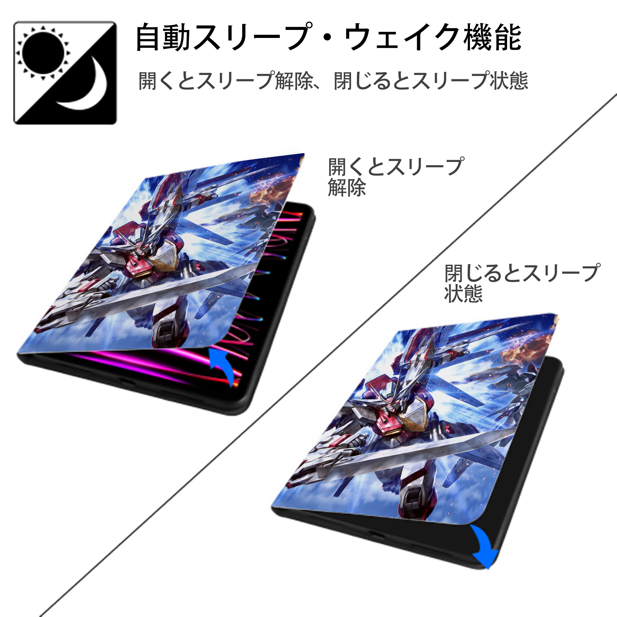 機動戦士ガンダム Mobile Suit Gundam IPad ケース ペン収納付き 三つ折りスタンド PUレザー×シリコン 対応機種9.5/10.5/10.9インチ