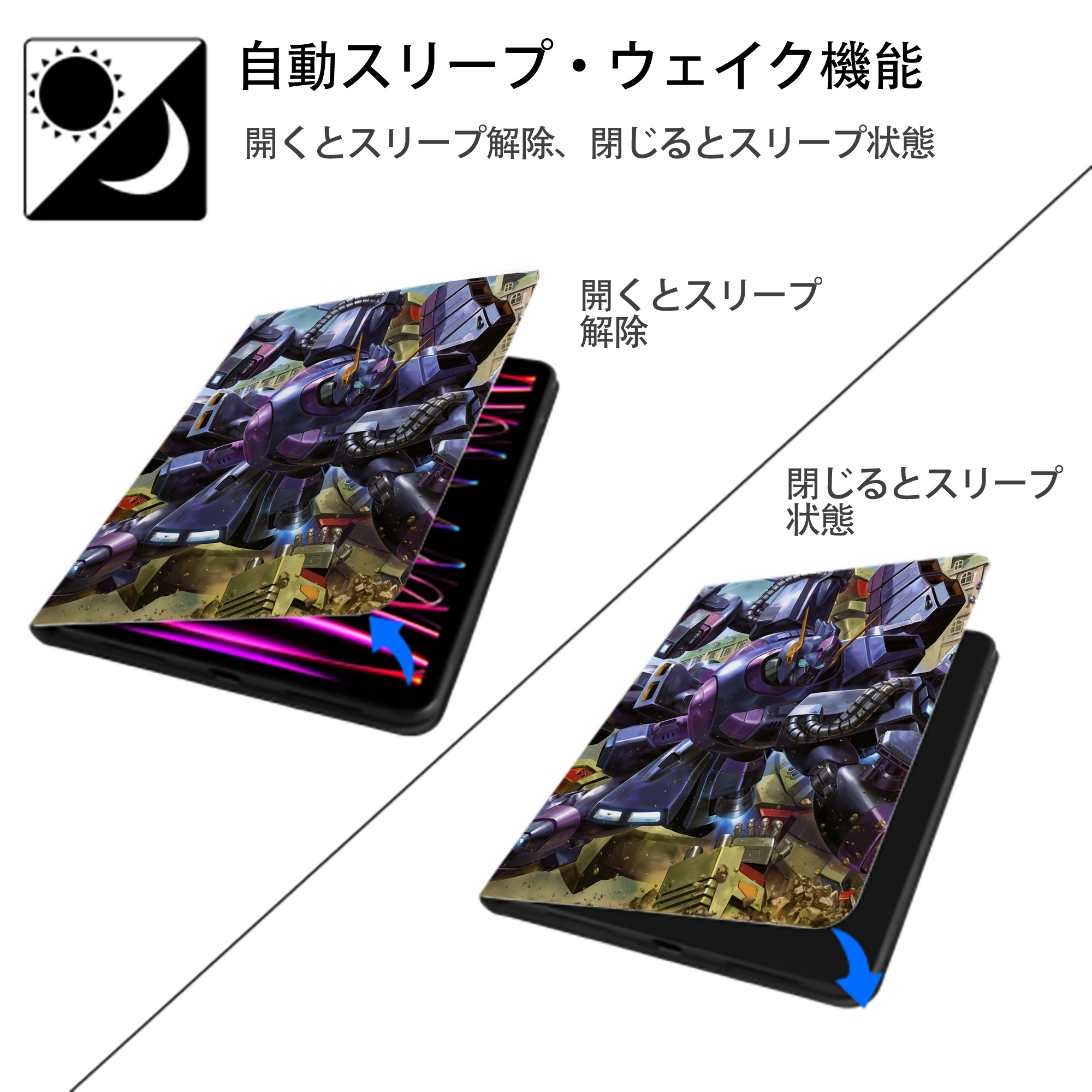 機動戦士ガンダム Mobile Suit Gundam IPad ケース ペン収納付き 三つ折りスタンド PUレザー×シリコン 対応機種9.5/10.5/10.9インチ