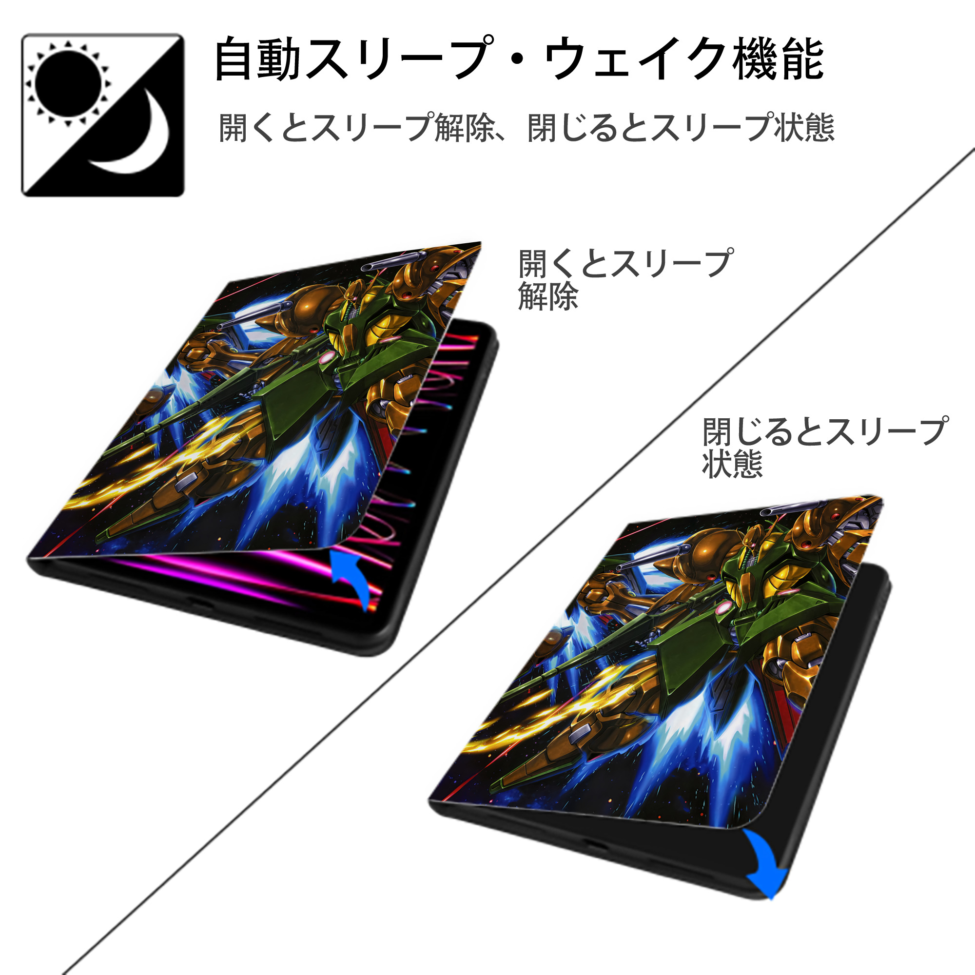 機動戦士ガンダム Mobile Suit Gundam IPad ケース ペン収納付き 三つ折りスタンド PUレザー×シリコン 対応機種9.5/10.5/10.9インチ