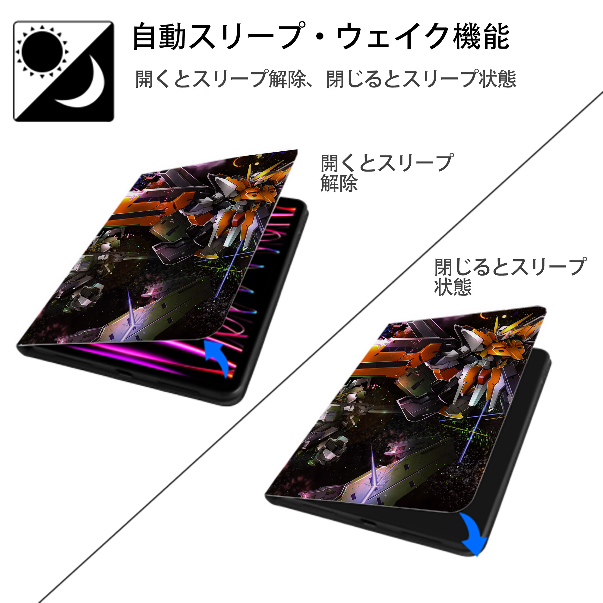 機動戦士ガンダム Mobile Suit Gundam IPad ケース ペン収納付き 三つ折りスタンド PUレザー×シリコン 対応機種9.5/10.5/10.9インチ