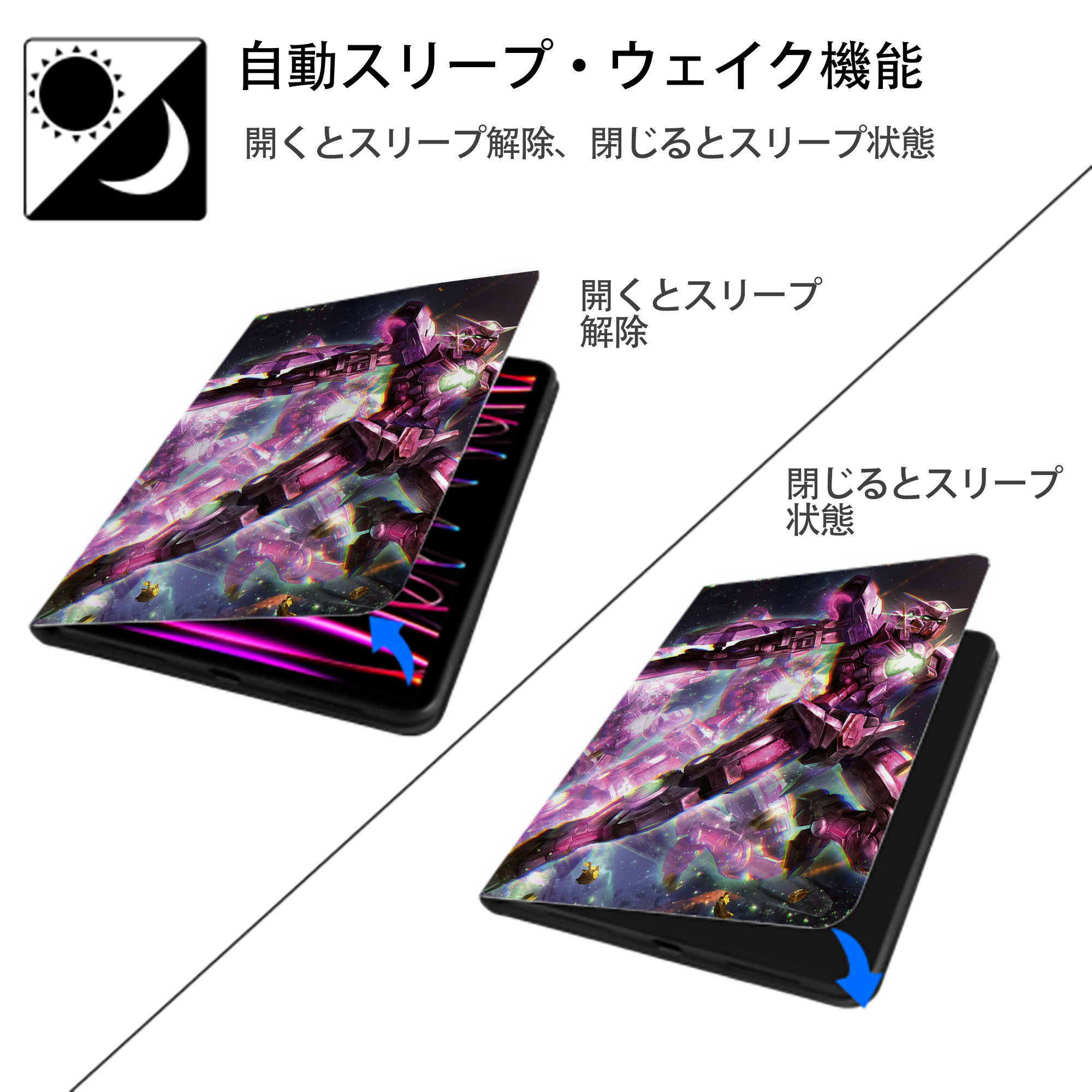 機動戦士ガンダム Mobile Suit Gundam IPad ケース ペン収納付き 三つ折りスタンド PUレザー×シリコン 対応機種9.5/10.5/10.9インチ