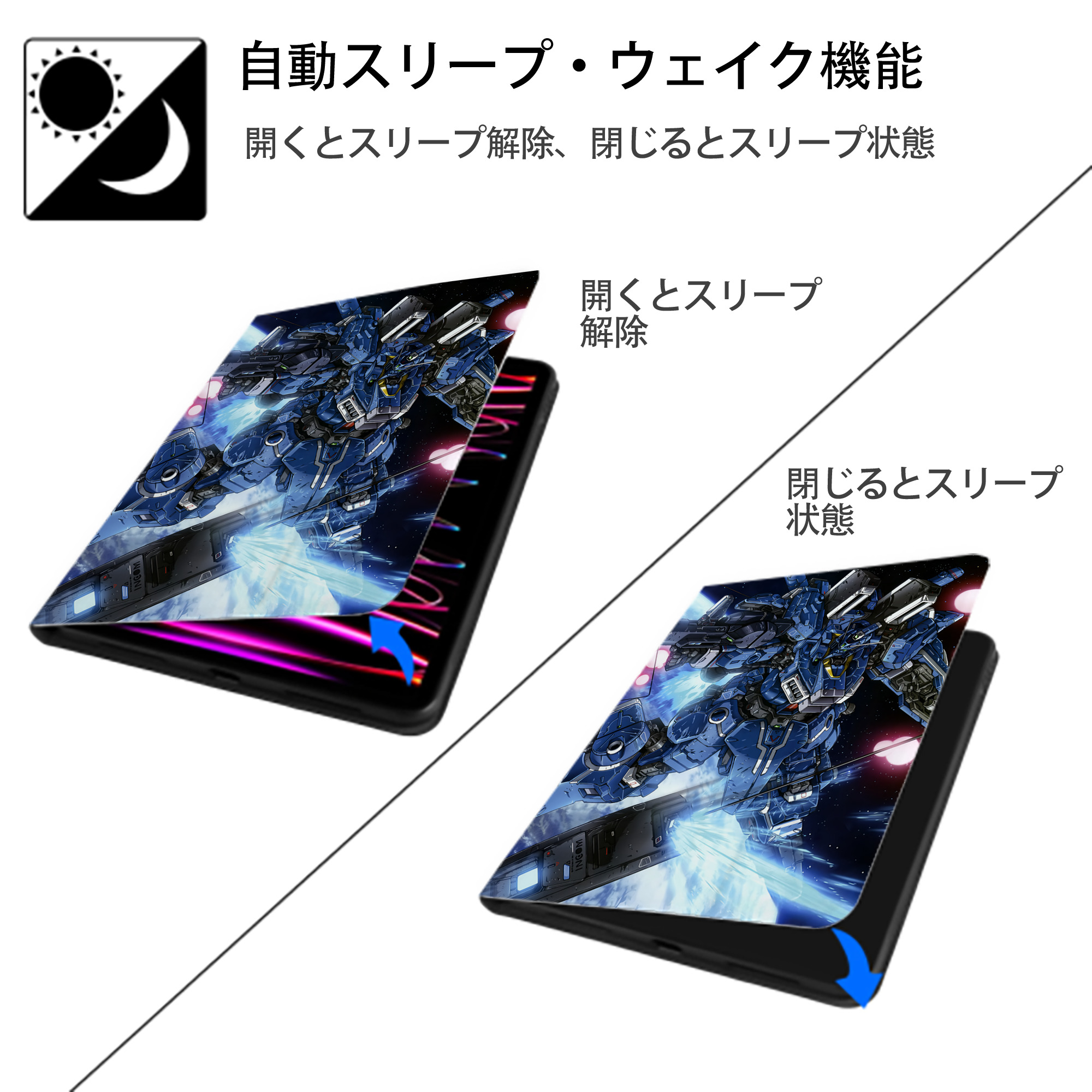 機動戦士ガンダム Mobile Suit Gundam IPad ケース ペン収納付き 三つ折りスタンド PUレザー×シリコン 対応機種9.5/10.5/10.9インチ