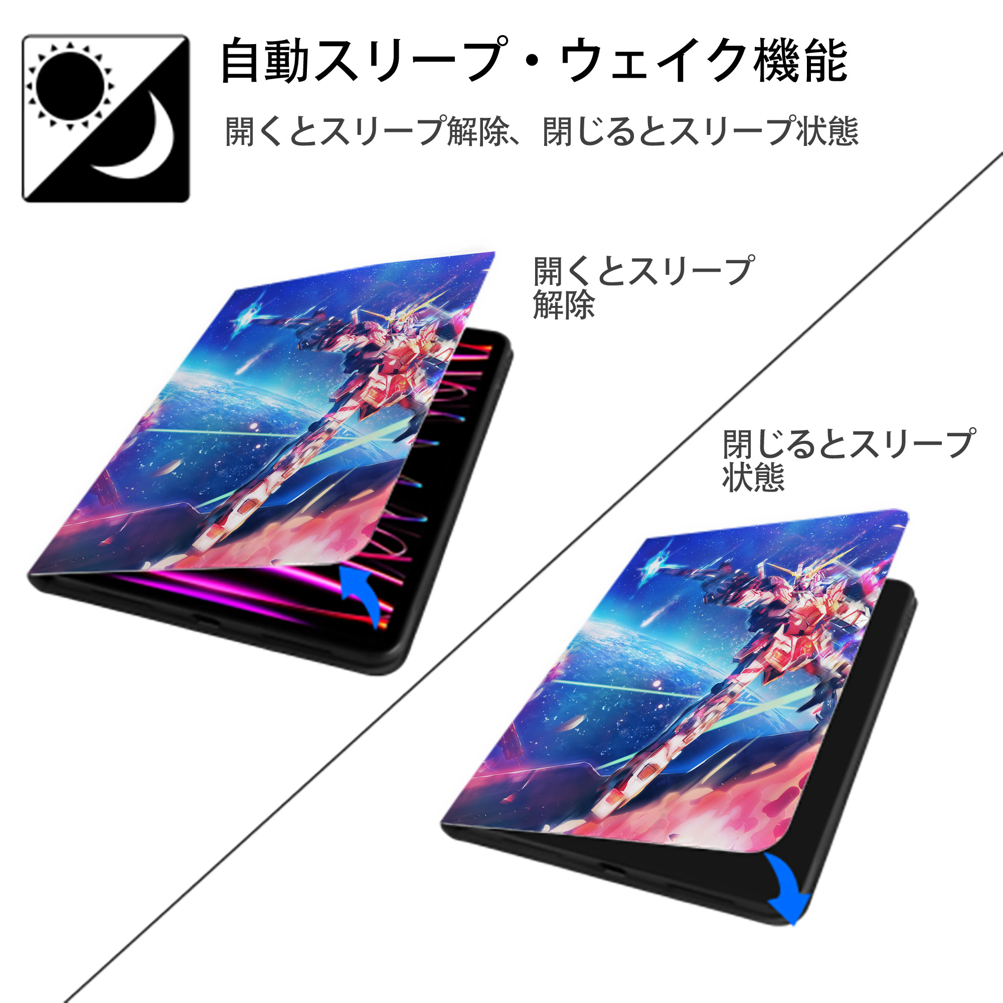 機動戦士ガンダム Mobile Suit Gundam IPad ケース ペン収納付き 三つ折りスタンド PUレザー×シリコン 対応機種9.5/10.5/10.9インチ