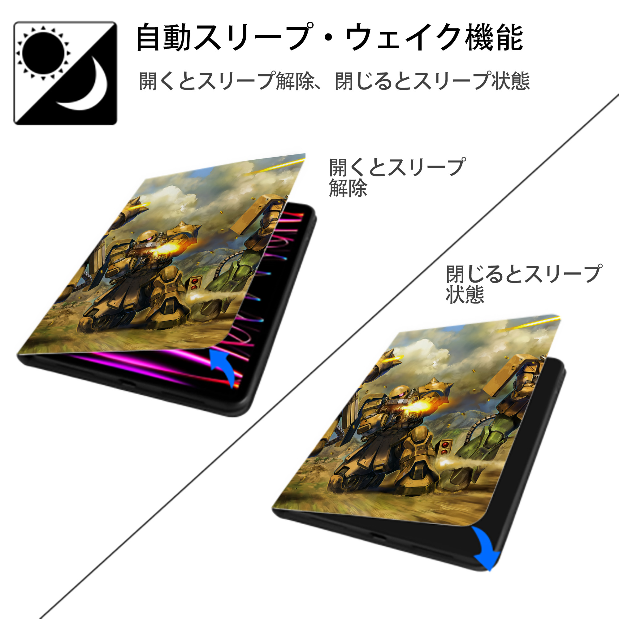 機動戦士ガンダム Mobile Suit Gundam IPad ケース ペン収納付き 三つ折りスタンド PUレザー×シリコン 対応機種9.5/10.5/10.9インチ