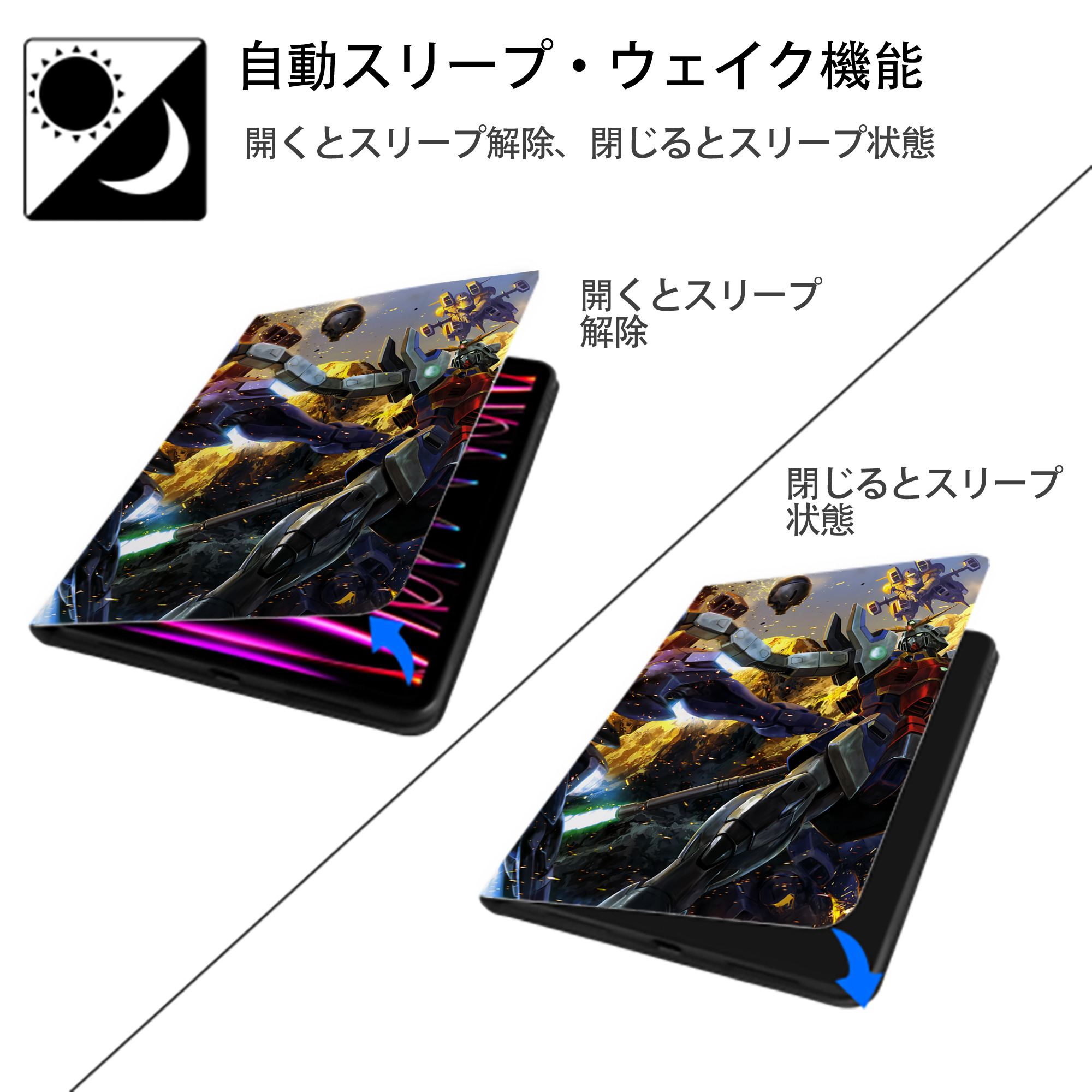 機動戦士ガンダム Mobile Suit Gundam IPad ケース ペン収納付き 三つ折りスタンド PUレザー×シリコン 対応機種9.5/10.5/10.9インチ