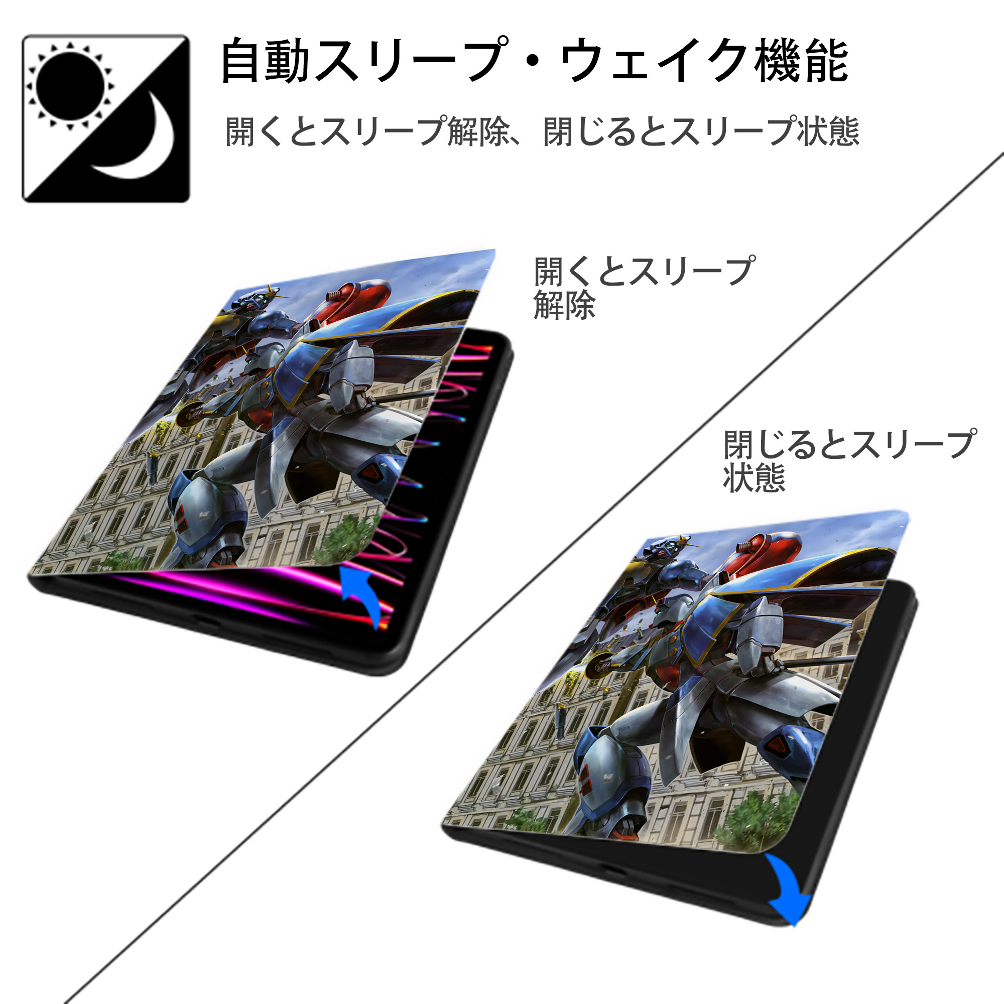 機動戦士ガンダム Mobile Suit Gundam IPad ケース ペン収納付き 三つ折りスタンド PUレザー×シリコン 対応機種9.5/10.5/10.9インチ