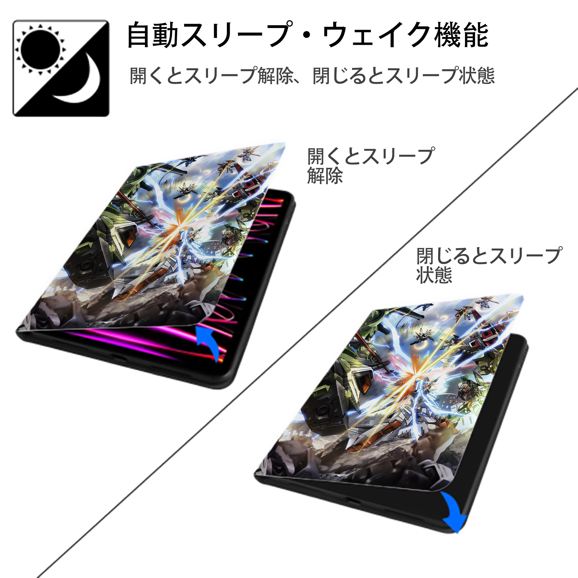 機動戦士ガンダム Mobile Suit Gundam IPad ケース ペン収納付き 三つ折りスタンド PUレザー×シリコン 対応機種9.5/10.5/10.9インチ