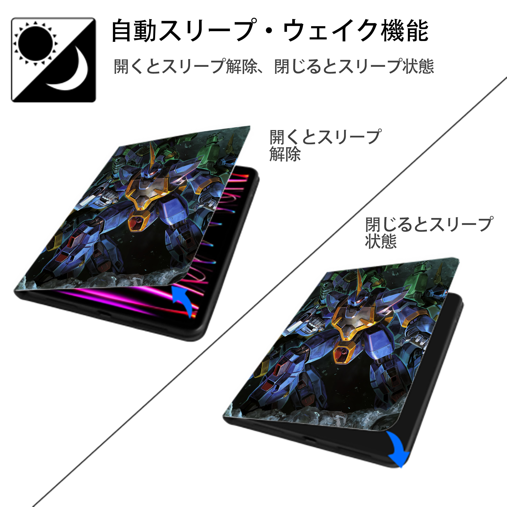機動戦士ガンダム Mobile Suit Gundam IPad ケース ペン収納付き 三つ折りスタンド PUレザー×シリコン 対応機種9.5/10.5/10.9インチ