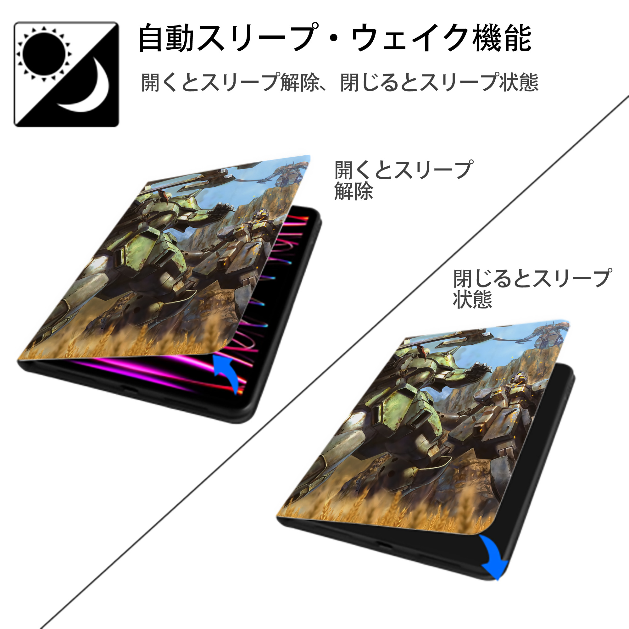 機動戦士ガンダム Mobile Suit Gundam IPad ケース ペン収納付き 三つ折りスタンド PUレザー×シリコン 対応機種9.5/10.5/10.9インチ