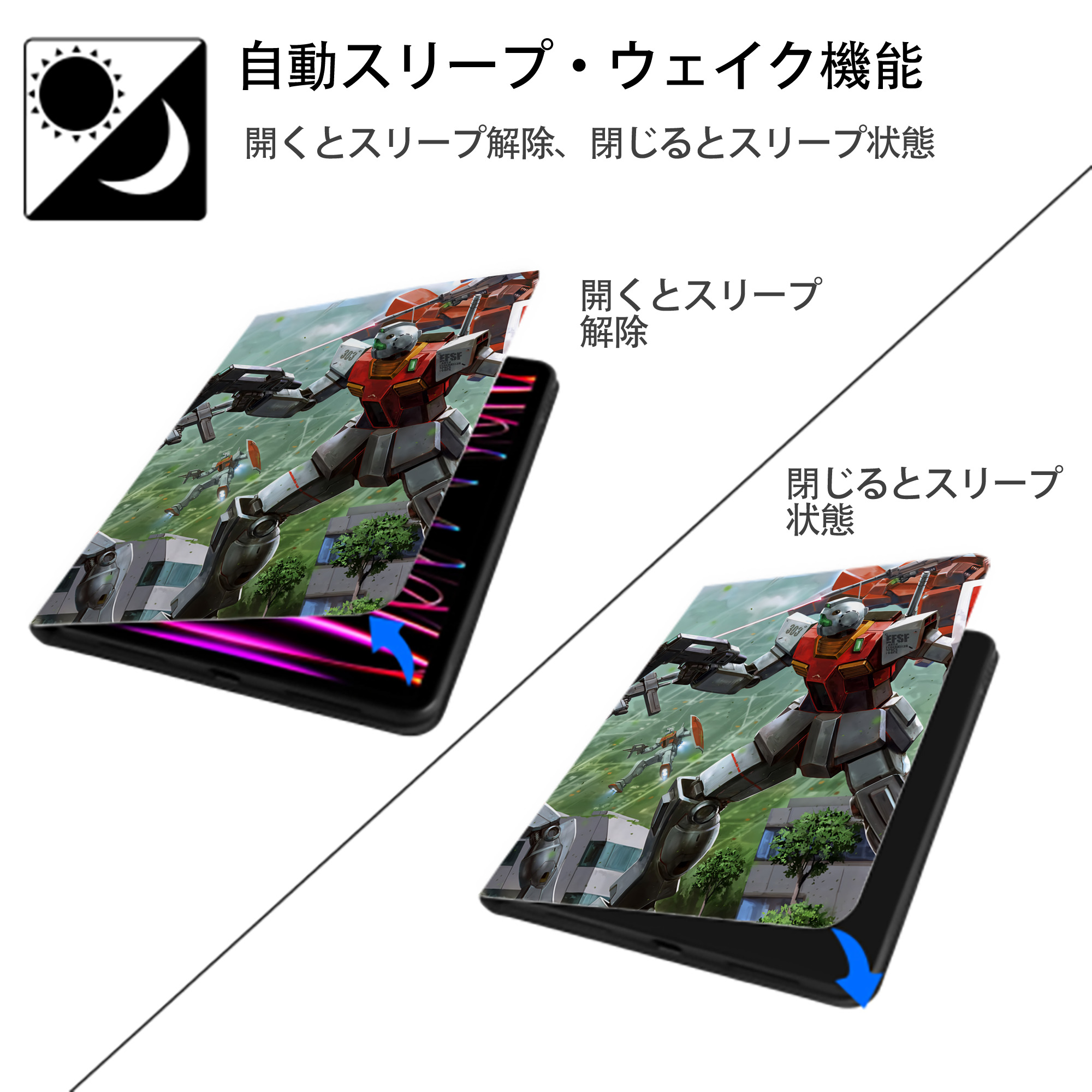 機動戦士ガンダム Mobile Suit Gundam IPad ケース ペン収納付き 三つ折りスタンド PUレザー×シリコン 対応機種9.5/10.5/10.9インチ