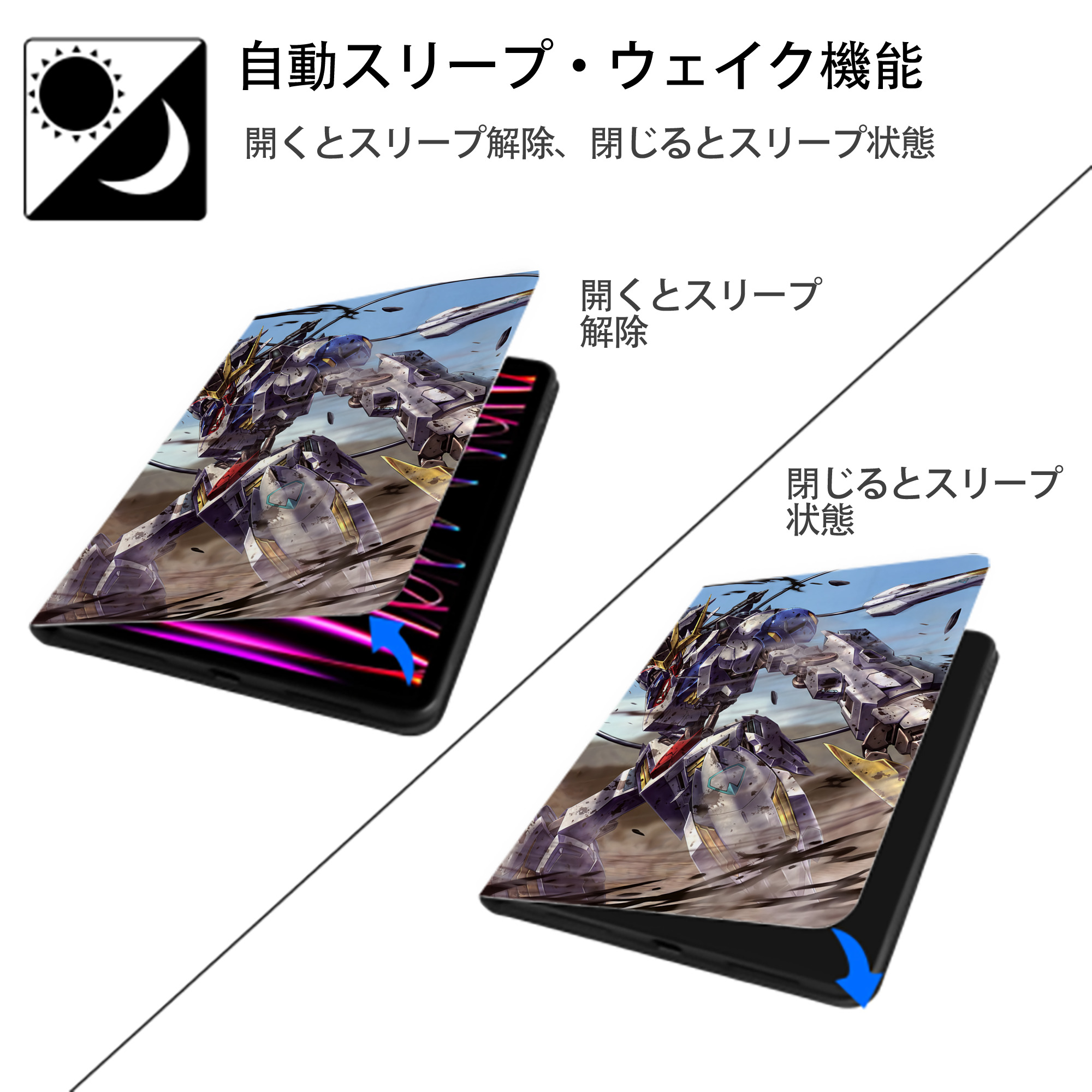 機動戦士ガンダム Mobile Suit Gundam IPad ケース ペン収納付き 三つ折りスタンド PUレザー×シリコン 対応機種9.5/10.5/10.9インチ