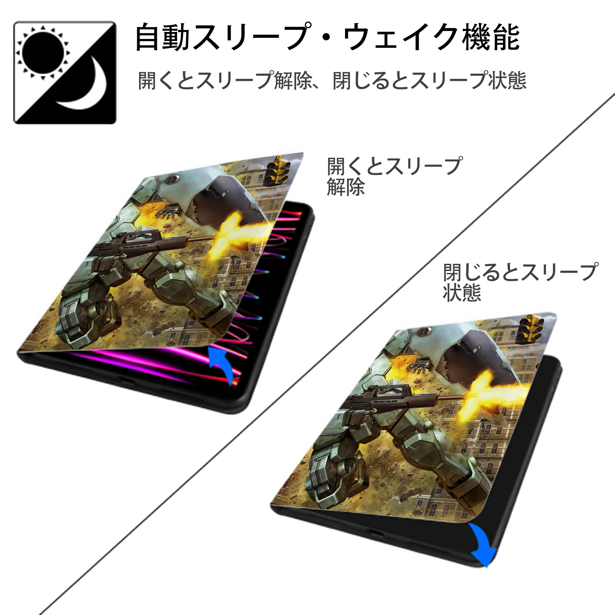 機動戦士ガンダム Mobile Suit Gundam IPad ケース ペン収納付き 三つ折りスタンド PUレザー×シリコン 対応機種9.5/10.5/10.9インチ