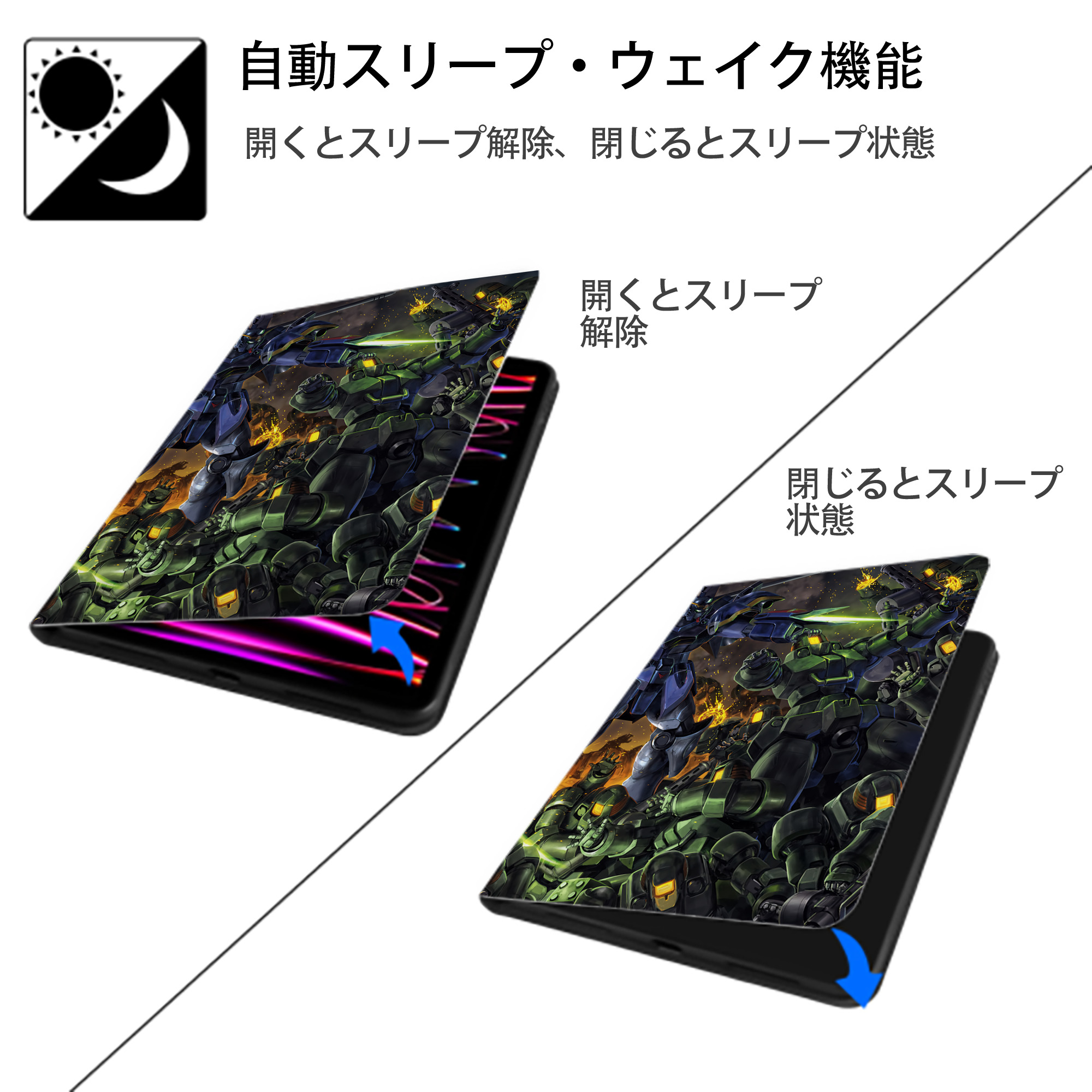 機動戦士ガンダム Mobile Suit Gundam IPad ケース ペン収納付き 三つ折りスタンド PUレザー×シリコン 対応機種9.5/10.5/10.9インチ
