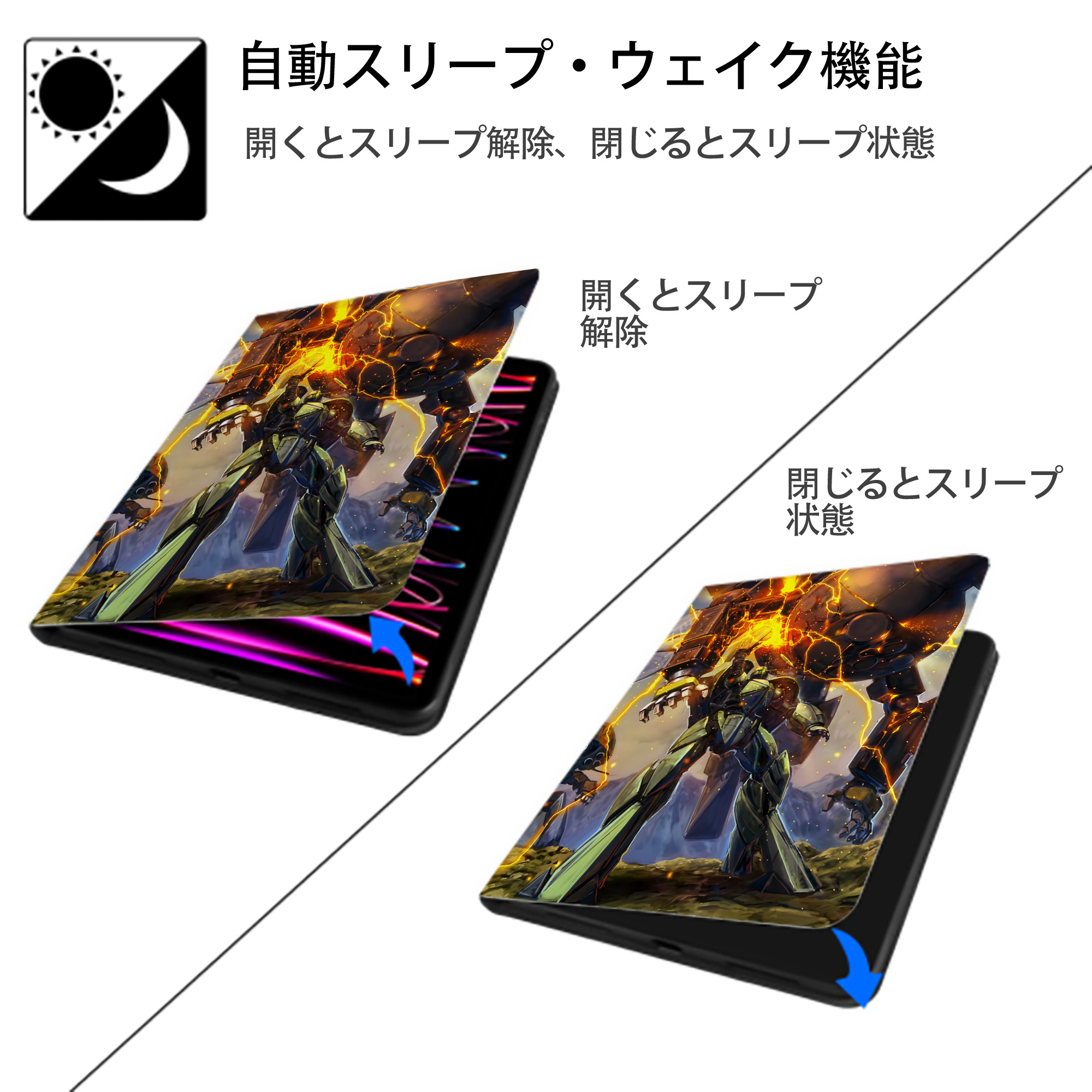 機動戦士ガンダム Mobile Suit Gundam IPad ケース ペン収納付き 三つ折りスタンド PUレザー×シリコン 対応機種9.5/10.5/10.9インチ
