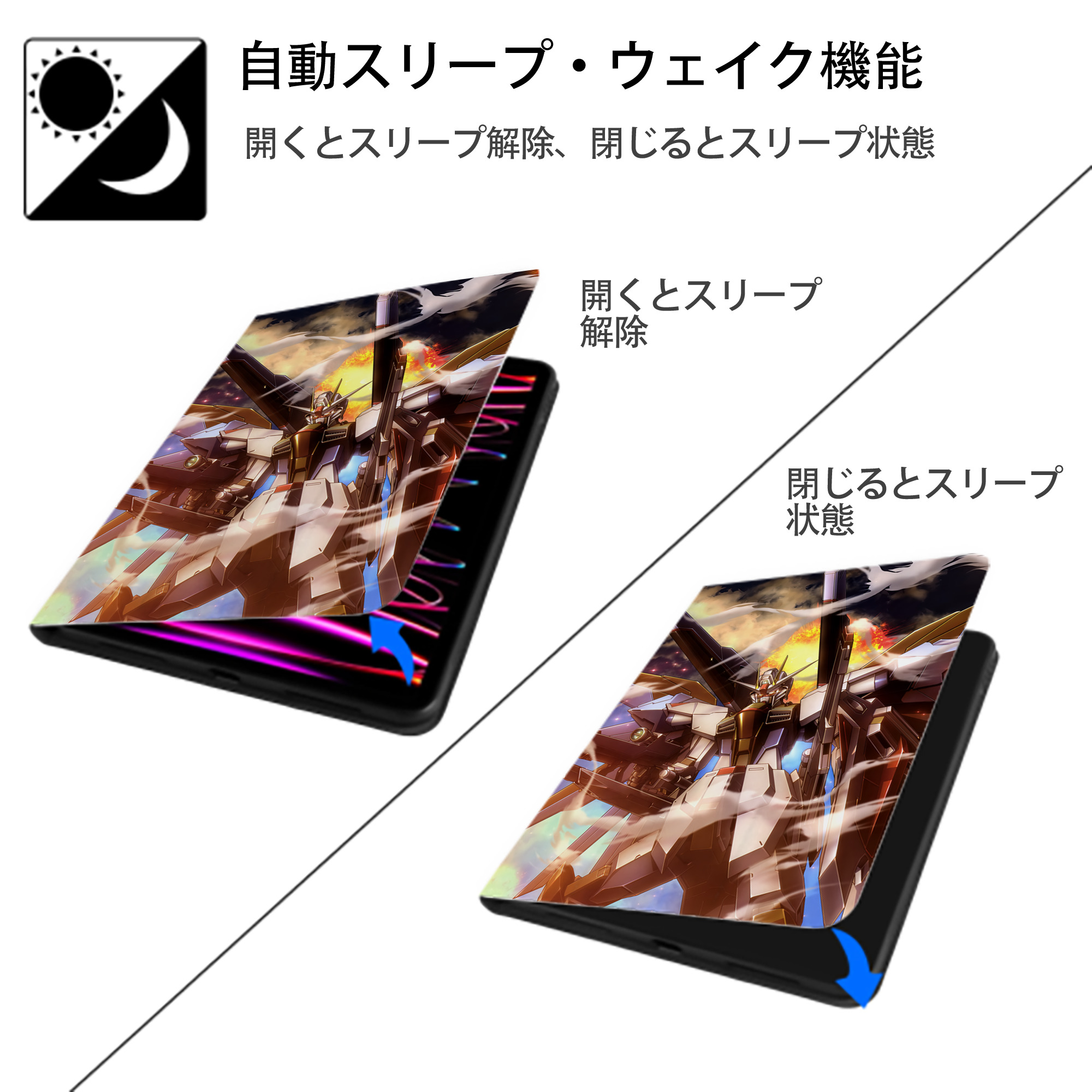 機動戦士ガンダム Mobile Suit Gundam IPad ケース ペン収納付き 三つ折りスタンド PUレザー×シリコン 対応機種9.5/10.5/10.9インチ