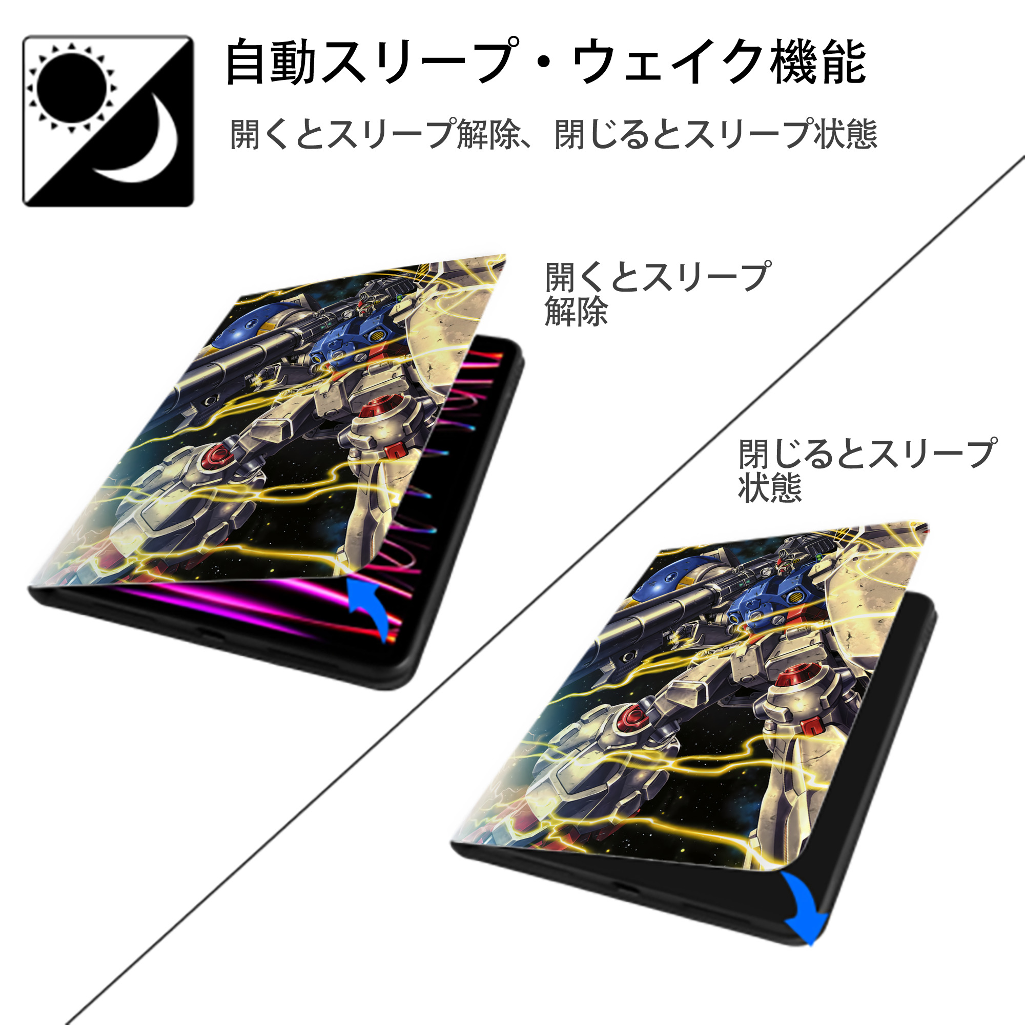 機動戦士ガンダム Mobile Suit Gundam IPad ケース ペン収納付き 三つ折りスタンド PUレザー×シリコン 対応機種9.5/10.5/10.9インチ