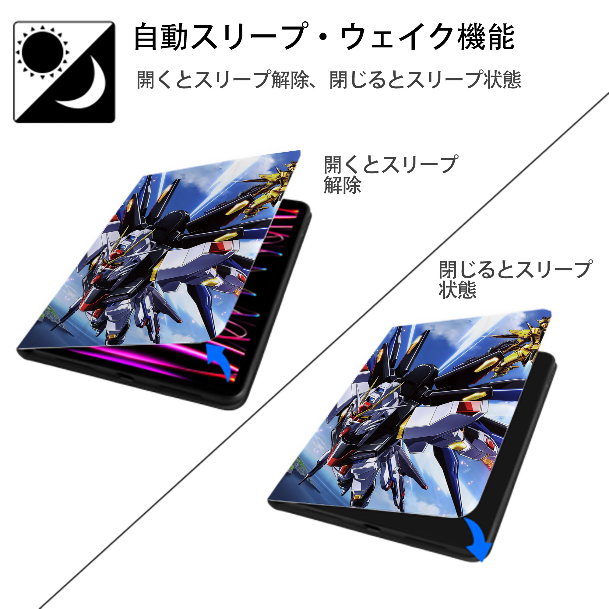 機動戦士ガンダム Mobile Suit Gundam IPad ケース ペン収納付き 三つ折りスタンド PUレザー×シリコン 対応機種9.5/10.5/10.9インチ