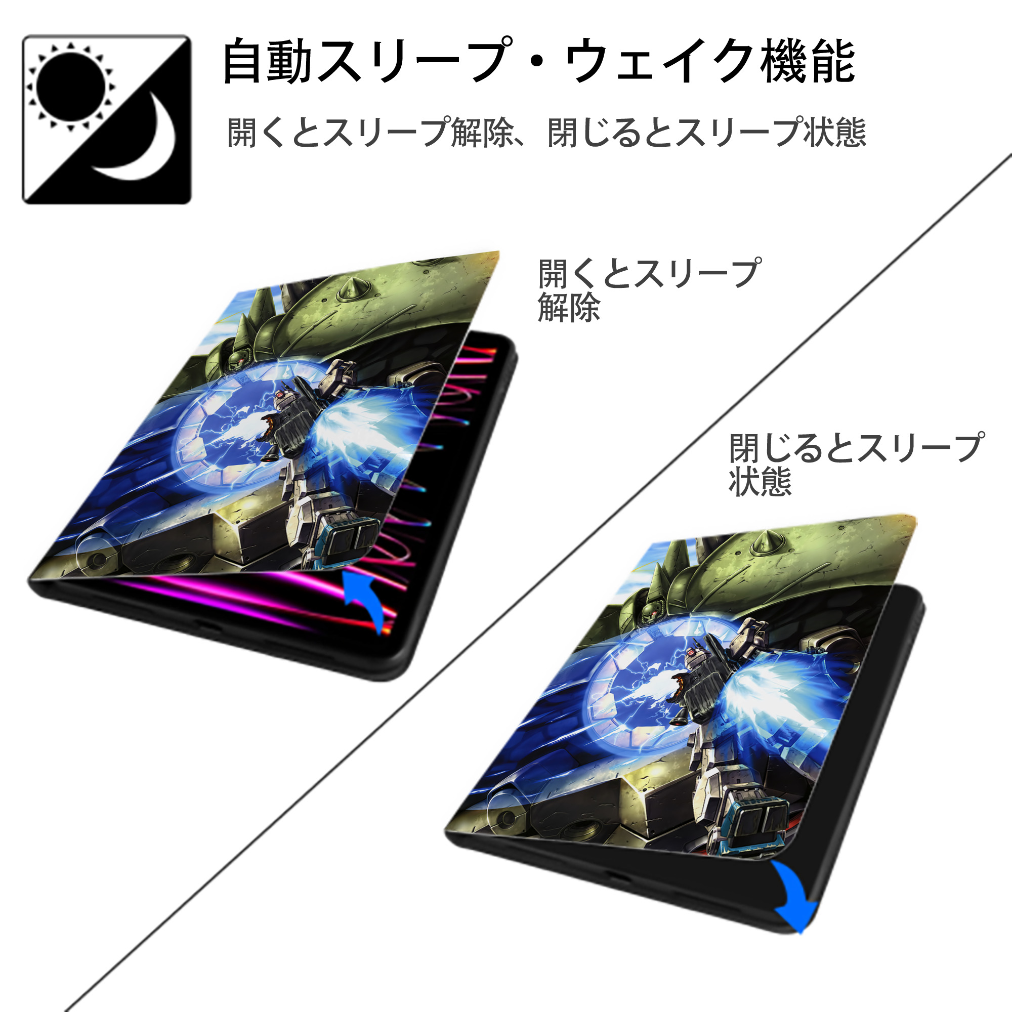 機動戦士ガンダム Mobile Suit Gundam IPad ケース ペン収納付き 三つ折りスタンド PUレザー×シリコン 対応機種9.5/10.5/10.9インチ