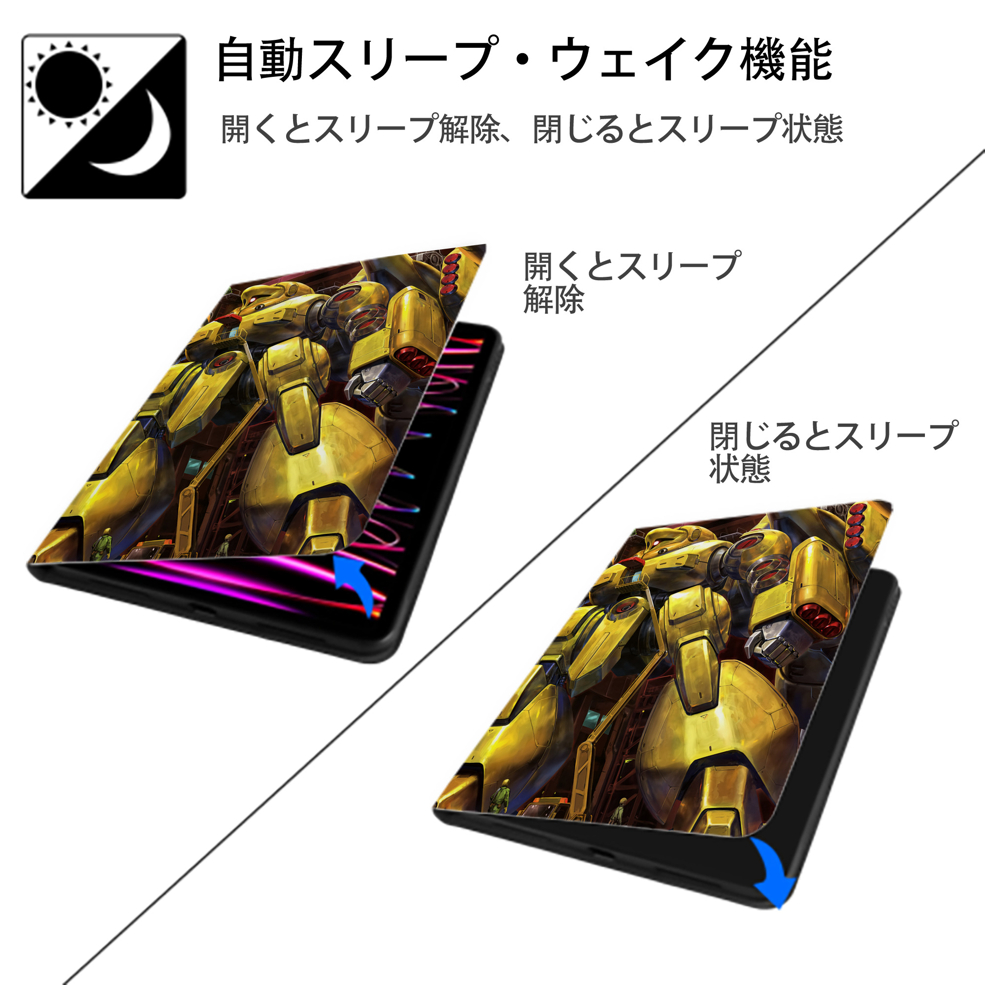 機動戦士ガンダム Mobile Suit Gundam IPad ケース ペン収納付き 三つ折りスタンド PUレザー×シリコン 対応機種9.5/10.5/10.9インチ