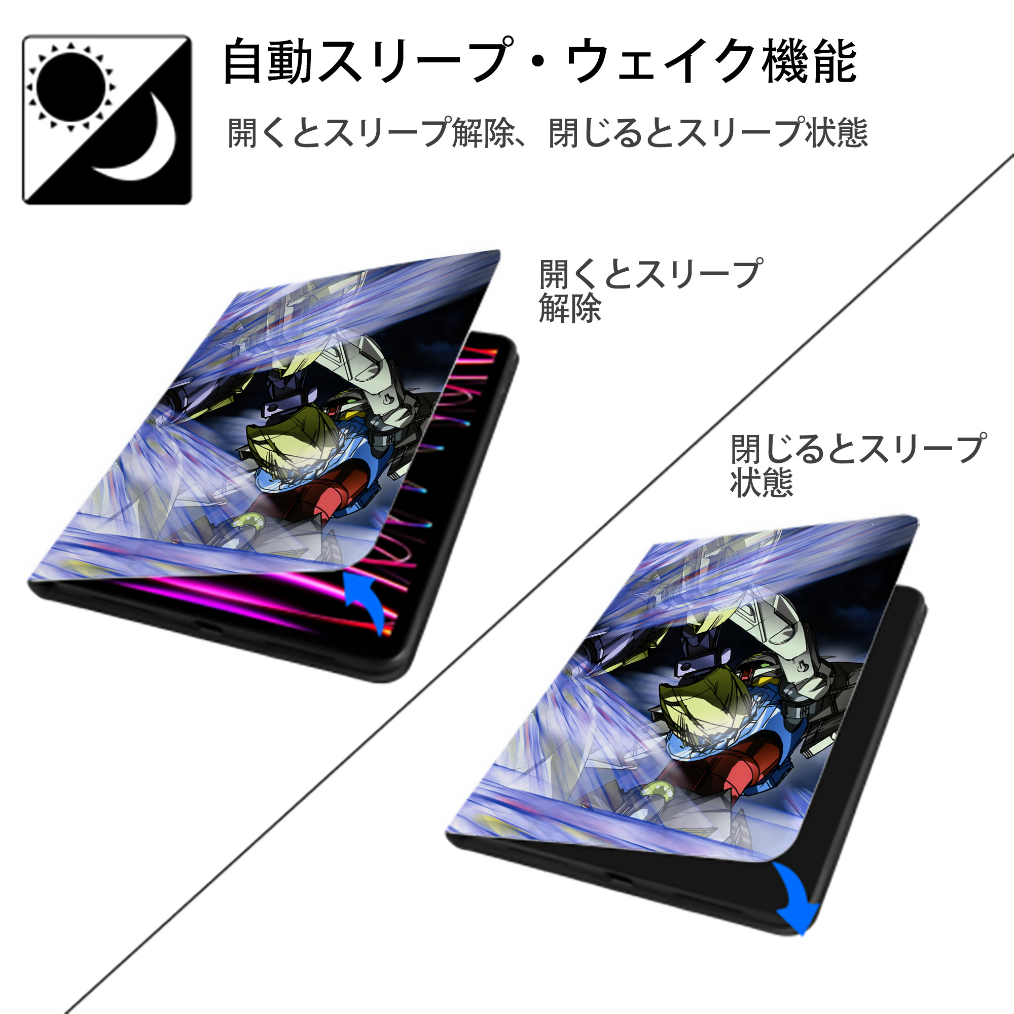 機動戦士ガンダム Mobile Suit Gundam IPad ケース ペン収納付き 三つ折りスタンド PUレザー×シリコン 対応機種9.5/10.5/10.9インチ