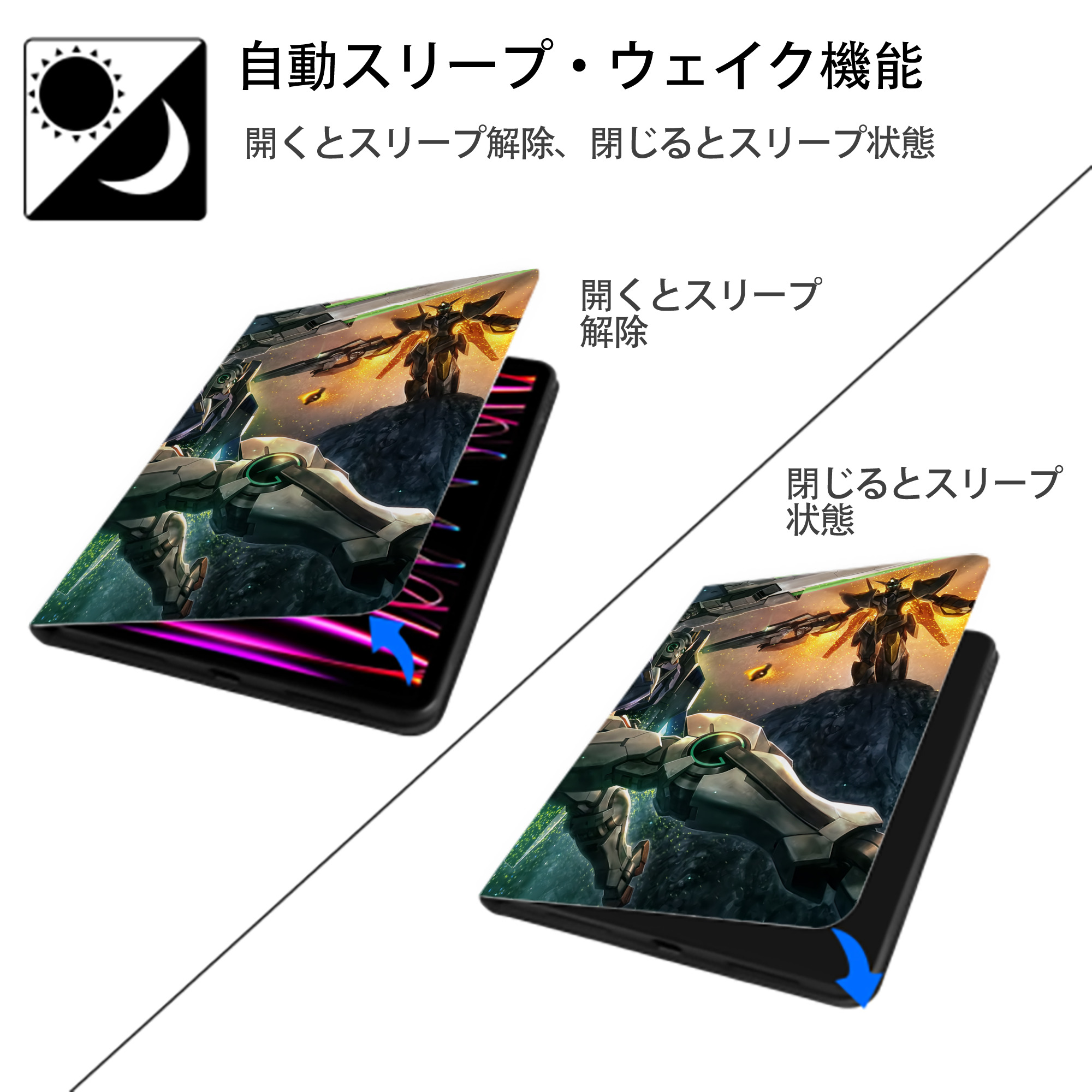 機動戦士ガンダム Mobile Suit Gundam IPad ケース ペン収納付き 三つ折りスタンド PUレザー×シリコン 対応機種9.5/10.5/10.9インチ