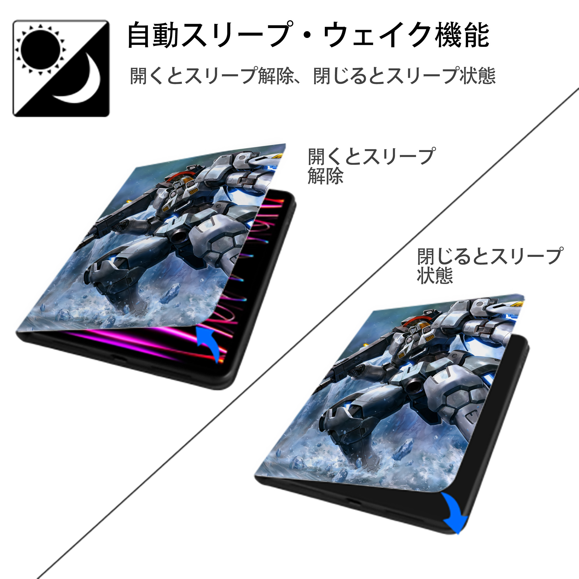 機動戦士ガンダム Mobile Suit Gundam IPad ケース ペン収納付き 三つ折りスタンド PUレザー×シリコン 対応機種9.5/10.5/10.9インチ