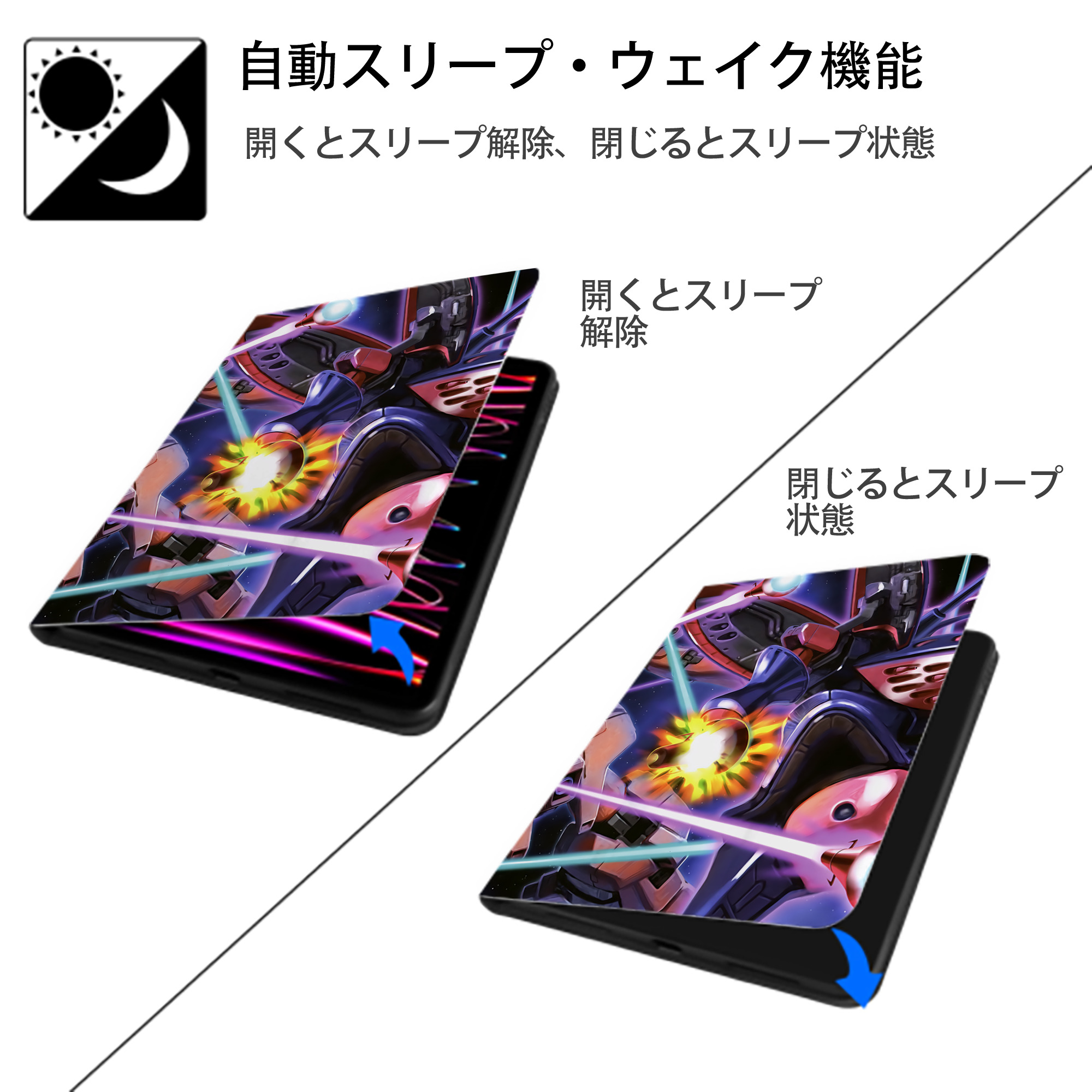 機動戦士ガンダム Mobile Suit Gundam IPad ケース ペン収納付き 三つ折りスタンド PUレザー×シリコン 対応機種9.5/10.5/10.9インチ