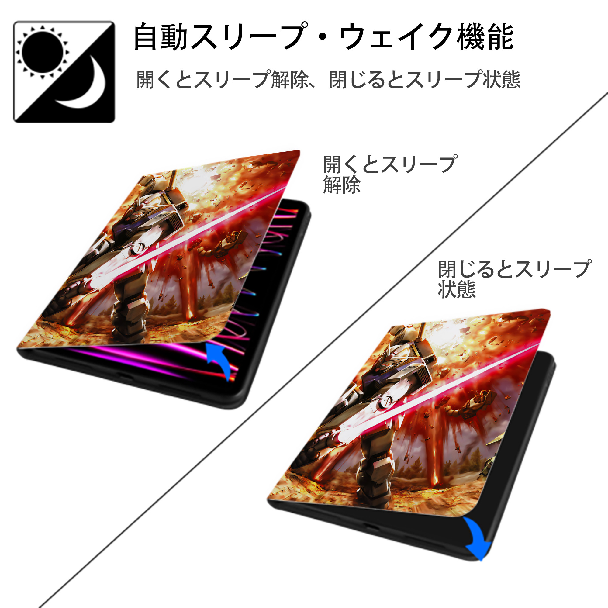 機動戦士ガンダム Mobile Suit Gundam IPad ケース ペン収納付き 三つ折りスタンド PUレザー×シリコン 対応機種9.5/10.5/10.9インチ