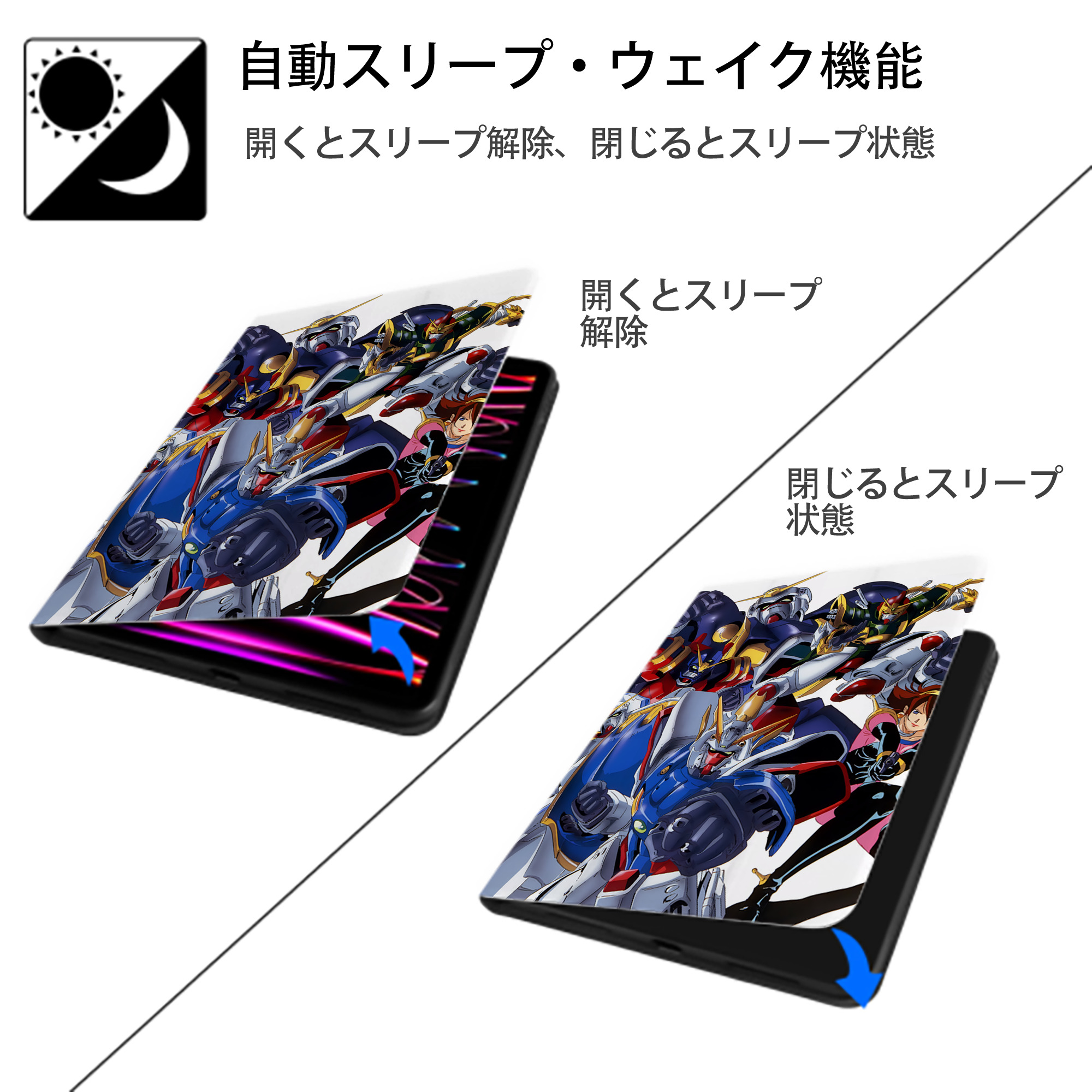 機動戦士ガンダム Mobile Suit Gundam IPad ケース ペン収納付き 三つ折りスタンド PUレザー×シリコン 対応機種9.5/10.5/10.9インチ