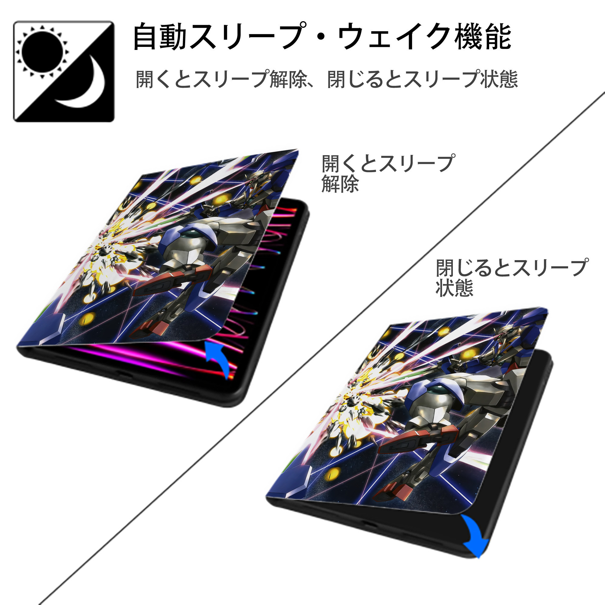 機動戦士ガンダム Mobile Suit Gundam IPad ケース ペン収納付き 三つ折りスタンド PUレザー×シリコン 対応機種9.5/10.5/10.9インチ