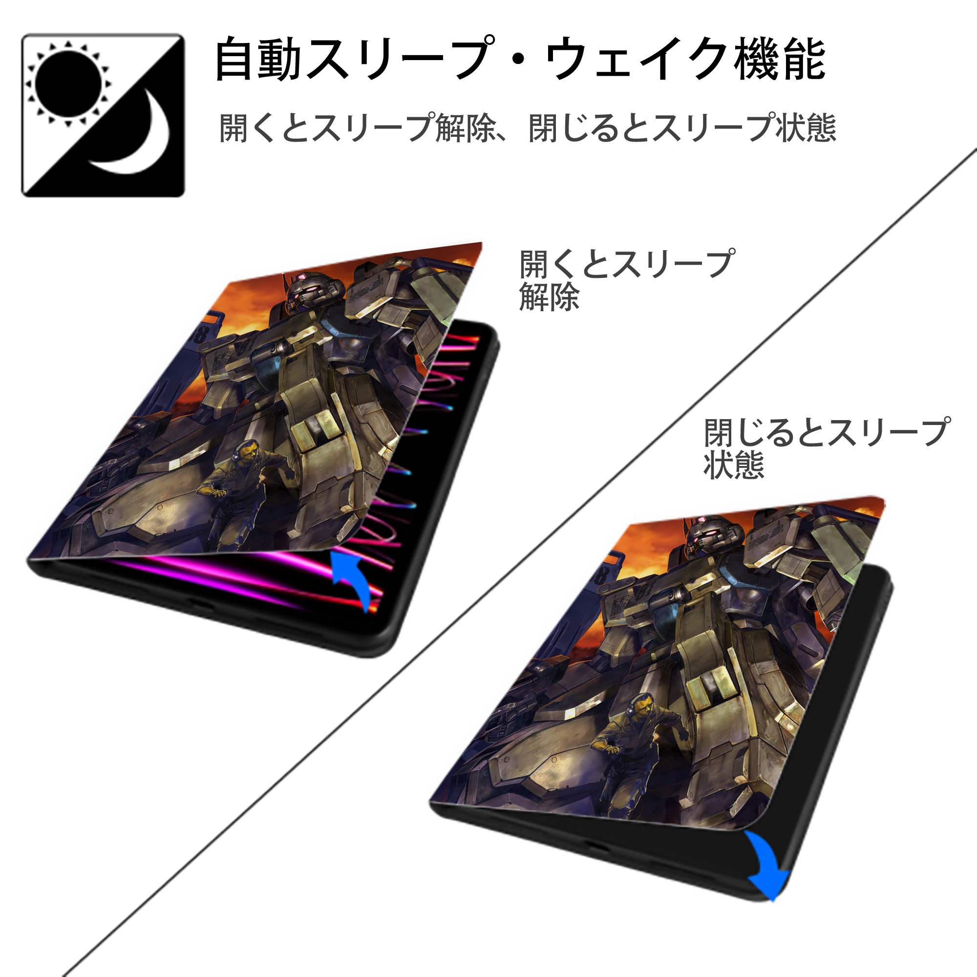 機動戦士ガンダム Mobile Suit Gundam IPad ケース ペン収納付き 三つ折りスタンド PUレザー×シリコン 対応機種9.5/10.5/10.9インチ