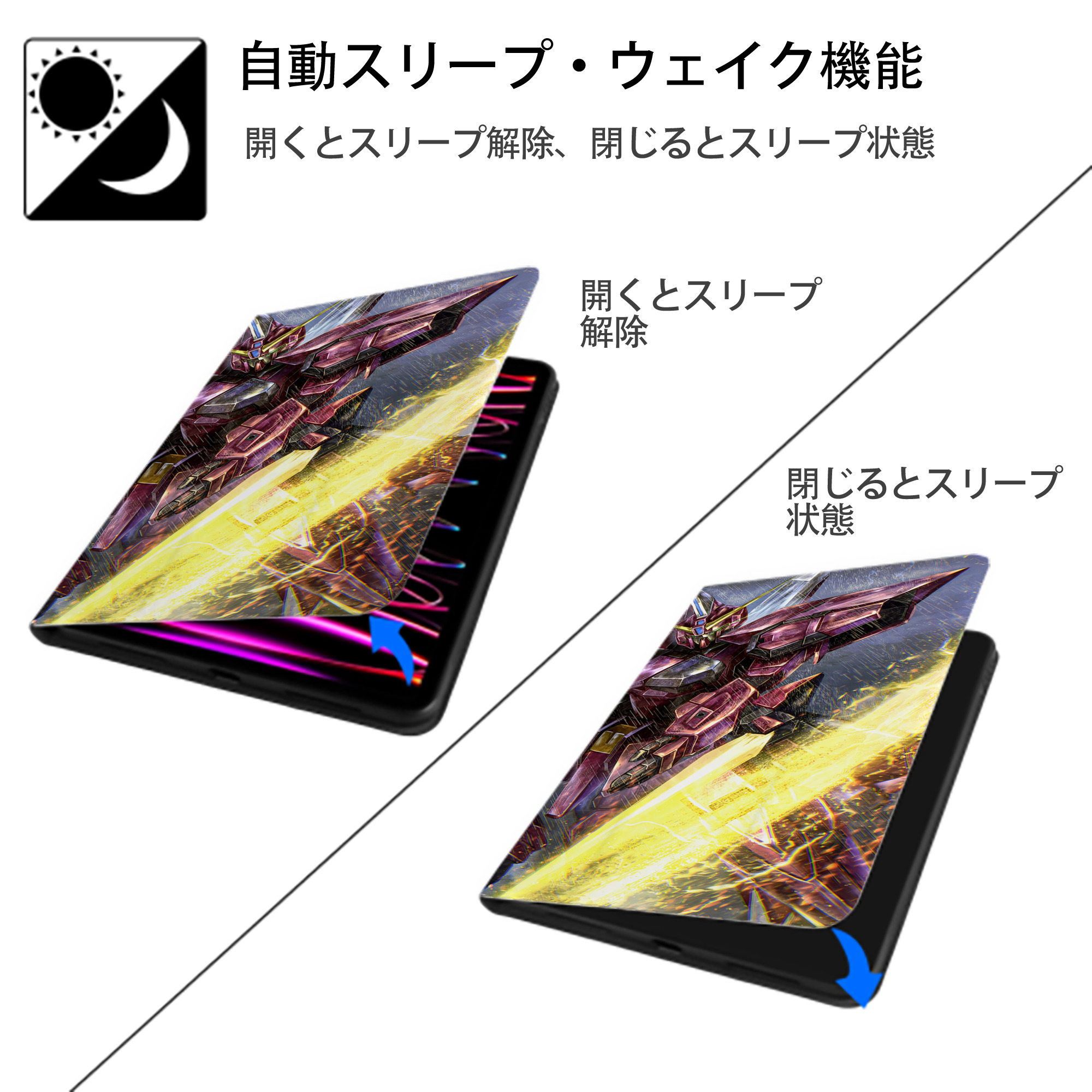 機動戦士ガンダム Mobile Suit Gundam IPad ケース ブック型 PUレザー TPU 耐衝撃 軽量 薄型 ペン収納なし 全面保護 IPad 各モデル対応