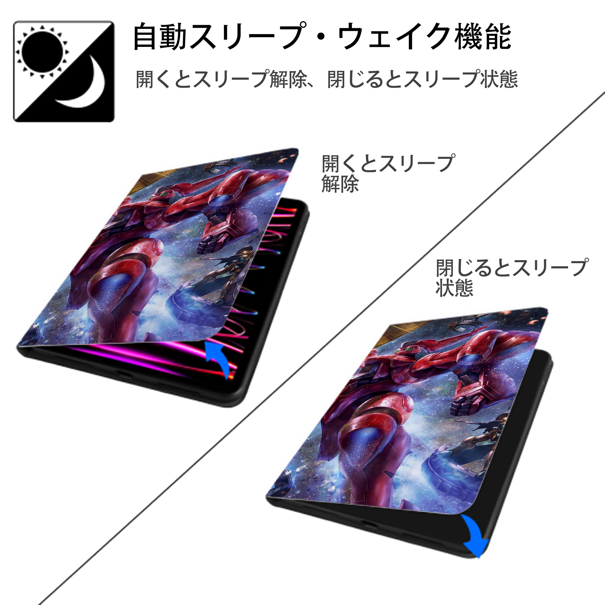 機動戦士ガンダム Mobile Suit Gundam IPad ケース ブック型 PUレザー TPU 耐衝撃 軽量 薄型 ペン収納なし 全面保護 IPad 各モデル対応