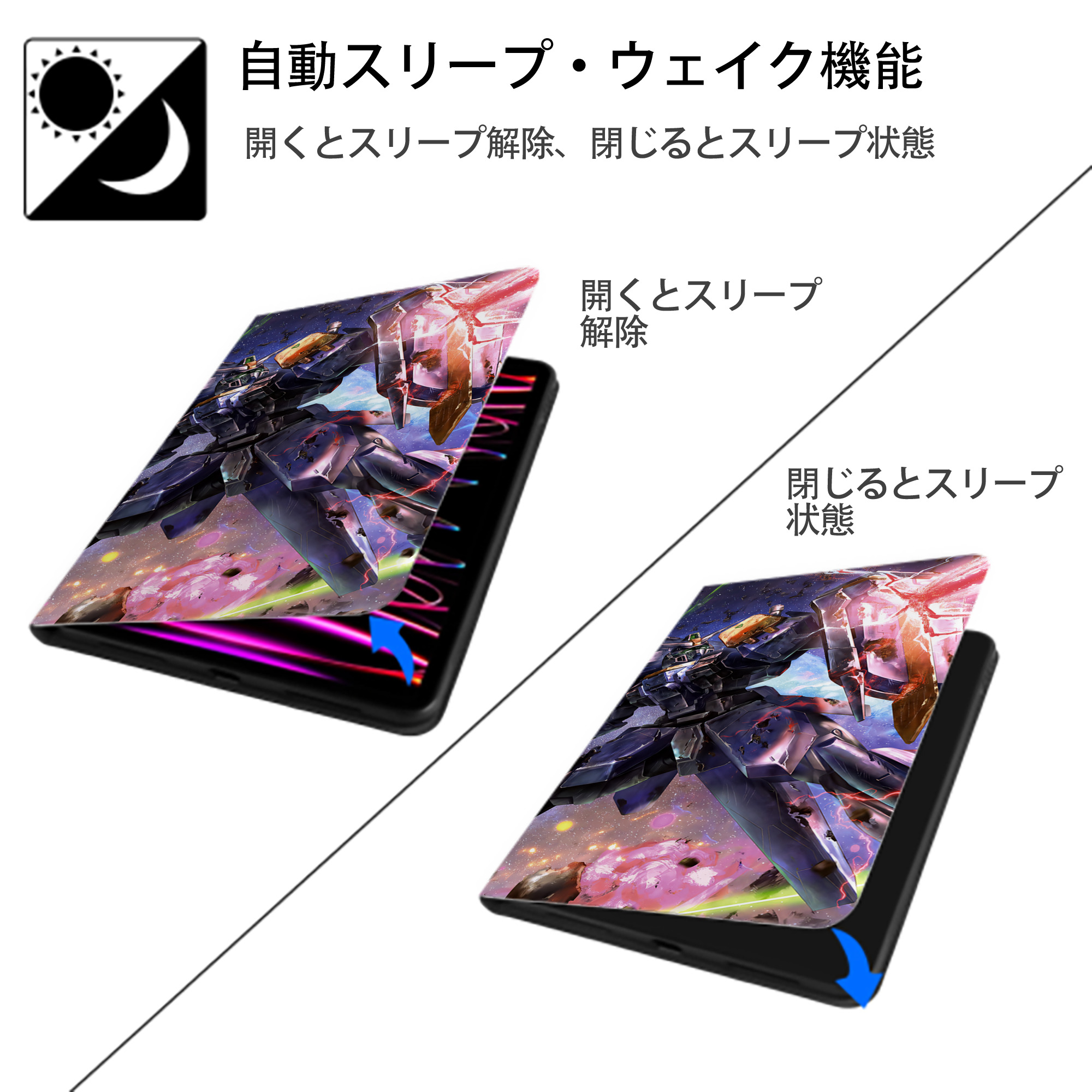 機動戦士ガンダム Mobile Suit Gundam IPad ケース ブック型 PUレザー TPU 耐衝撃 軽量 薄型 ペン収納なし 全面保護 IPad 各モデル対応