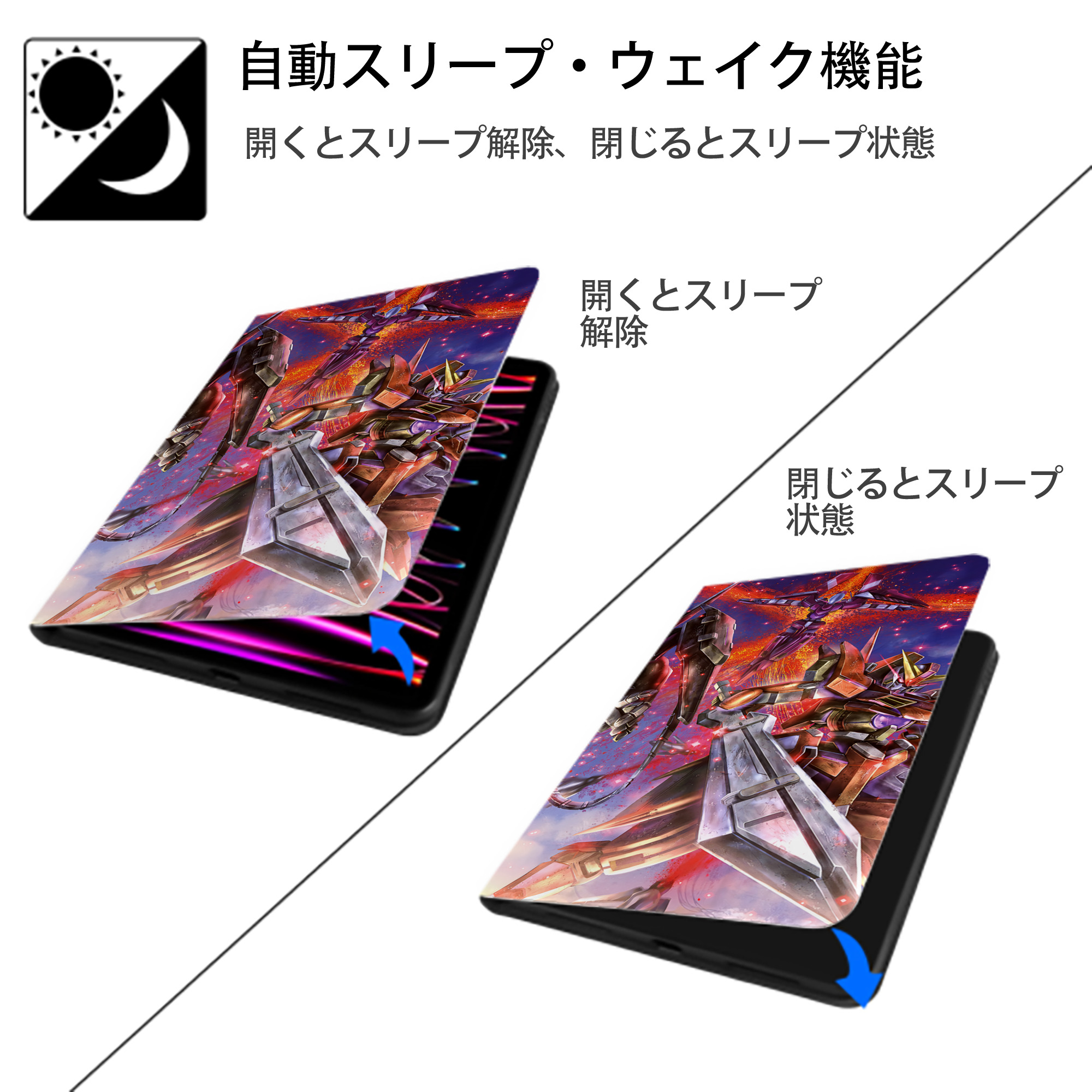 機動戦士ガンダム Mobile Suit Gundam IPad ケース ブック型 PUレザー TPU 耐衝撃 軽量 薄型 ペン収納なし 全面保護 IPad 各モデル対応