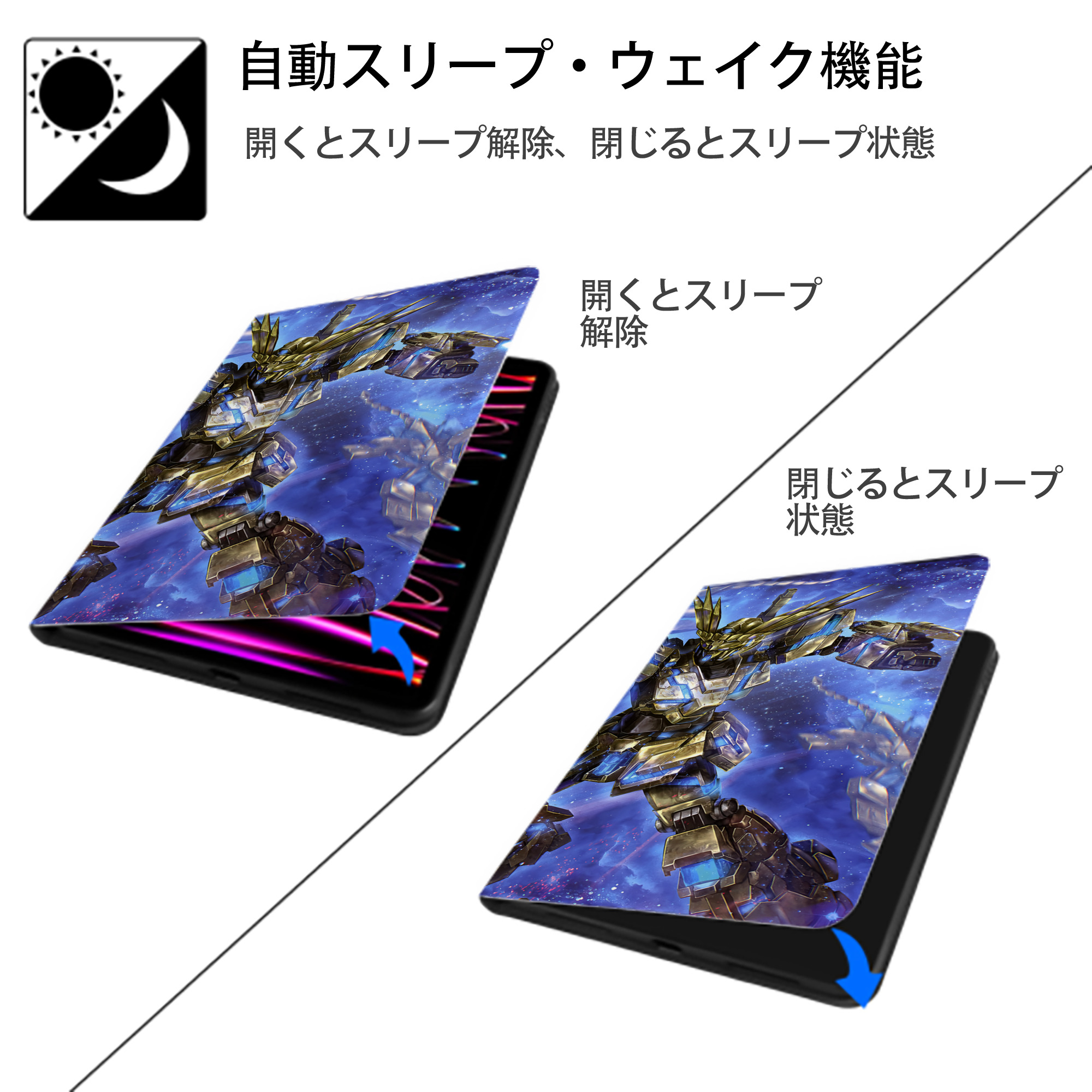 機動戦士ガンダム Mobile Suit Gundam IPad ケース ブック型 PUレザー TPU 耐衝撃 軽量 薄型 ペン収納なし 全面保護 IPad 各モデル対応