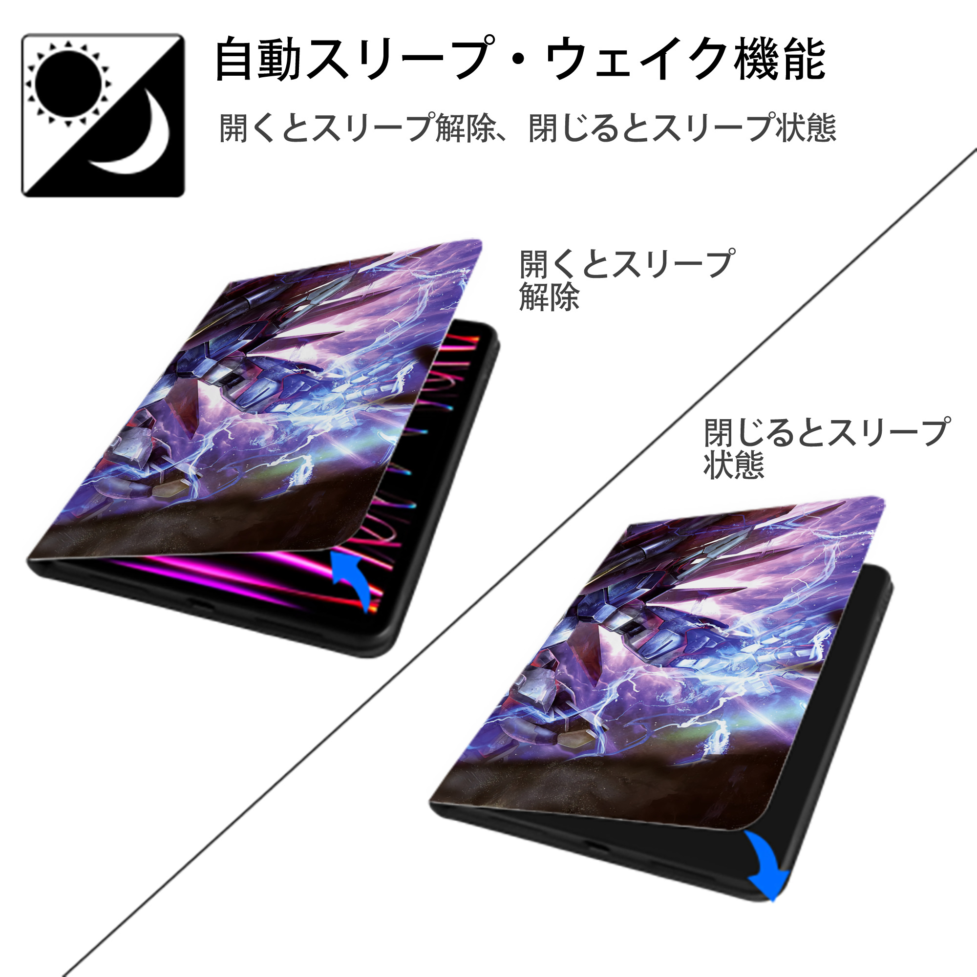 機動戦士ガンダム Mobile Suit Gundam IPad ケース ブック型 PUレザー TPU 耐衝撃 軽量 薄型 ペン収納なし 全面保護 IPad 各モデル対応