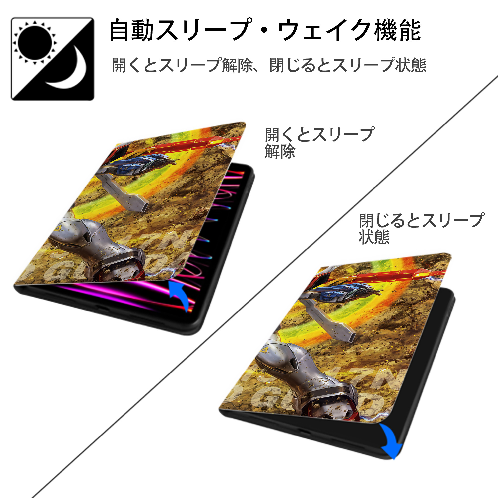 機動戦士ガンダム Mobile Suit Gundam IPad ケース ブック型 PUレザー TPU 耐衝撃 軽量 薄型 ペン収納なし 全面保護 IPad 各モデル対応