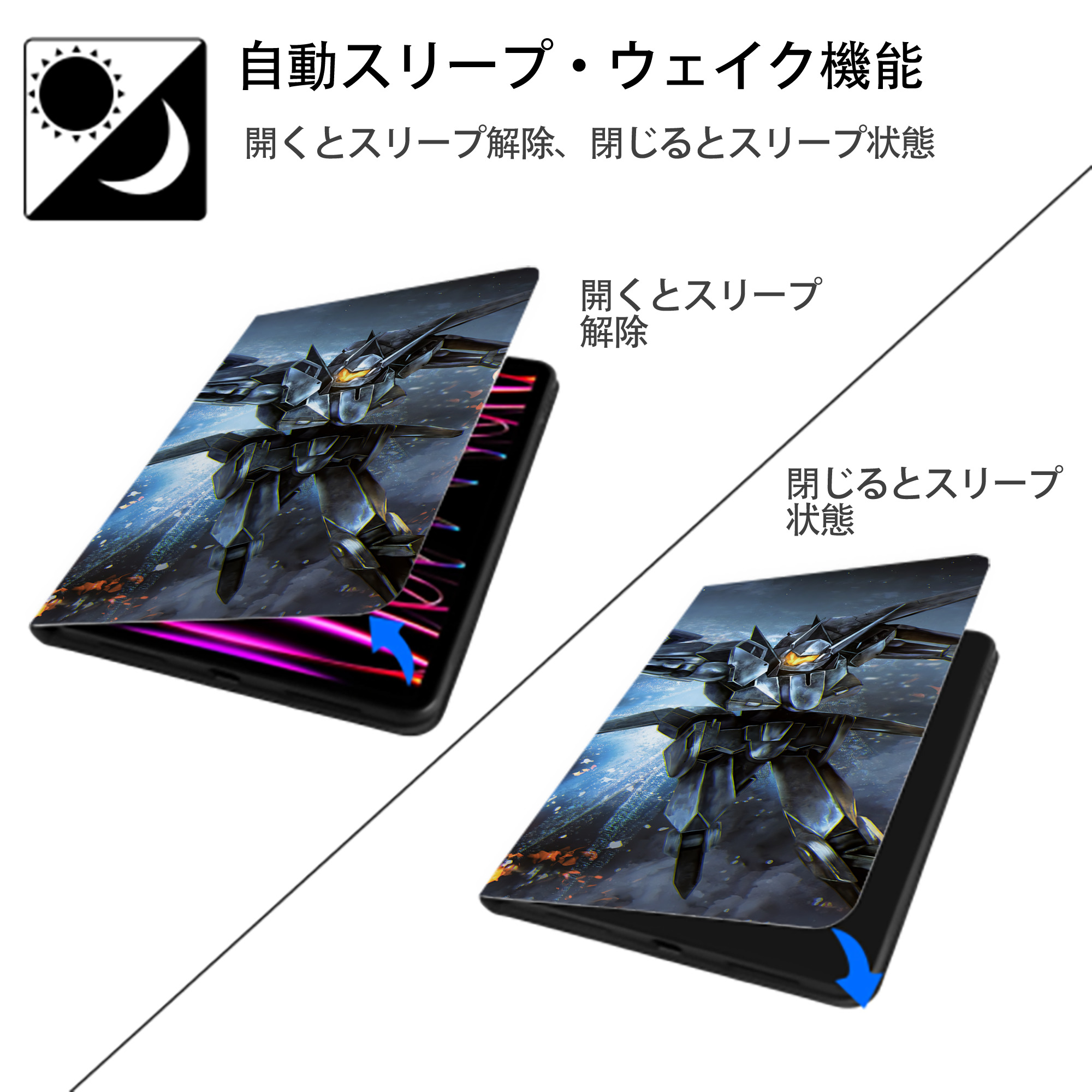 機動戦士ガンダム Mobile Suit Gundam IPad ケース ブック型 PUレザー TPU 耐衝撃 軽量 薄型 ペン収納なし 全面保護 IPad 各モデル対応
