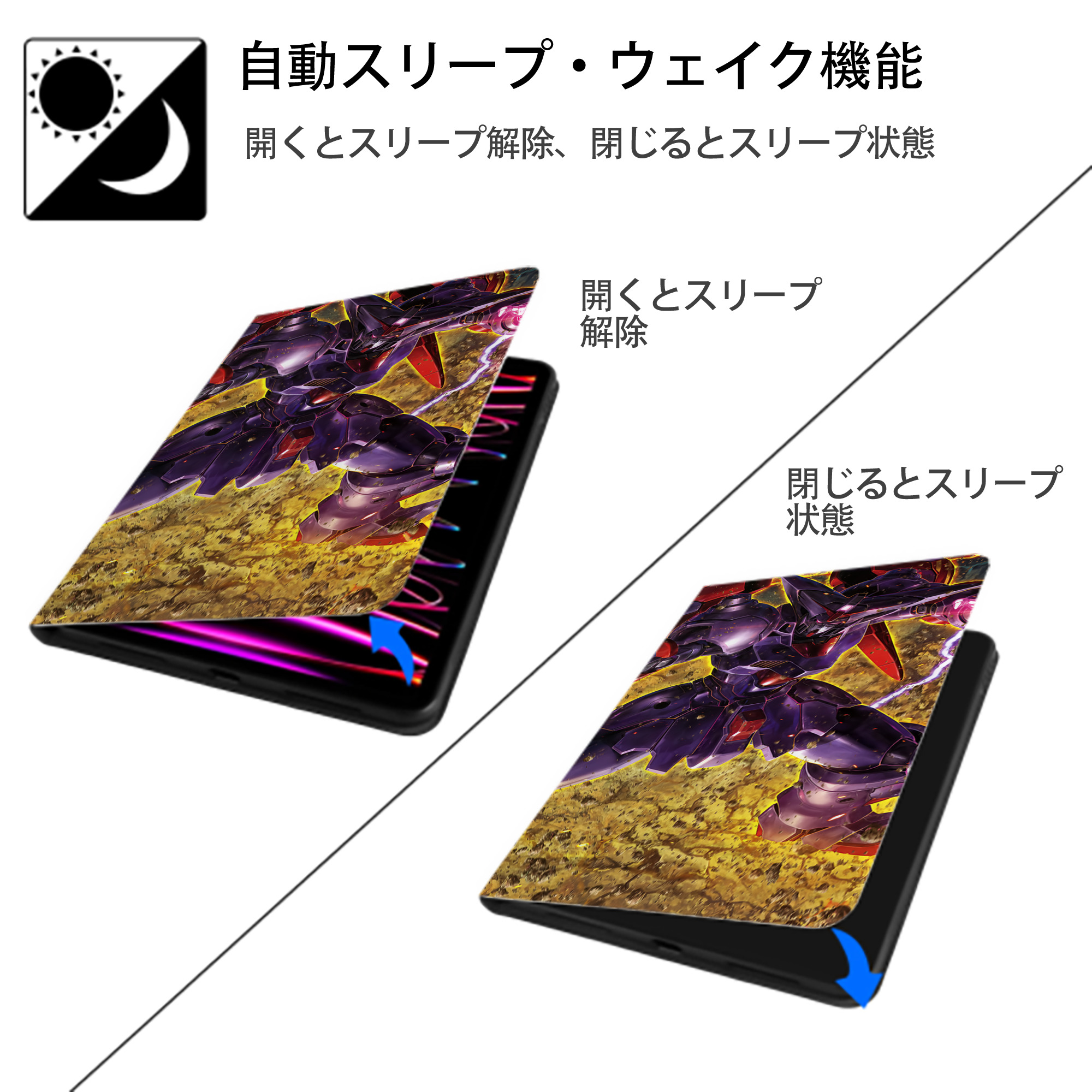 機動戦士ガンダム Mobile Suit Gundam IPad ケース ブック型 PUレザー TPU 耐衝撃 軽量 薄型 ペン収納なし 全面保護 IPad 各モデル対応