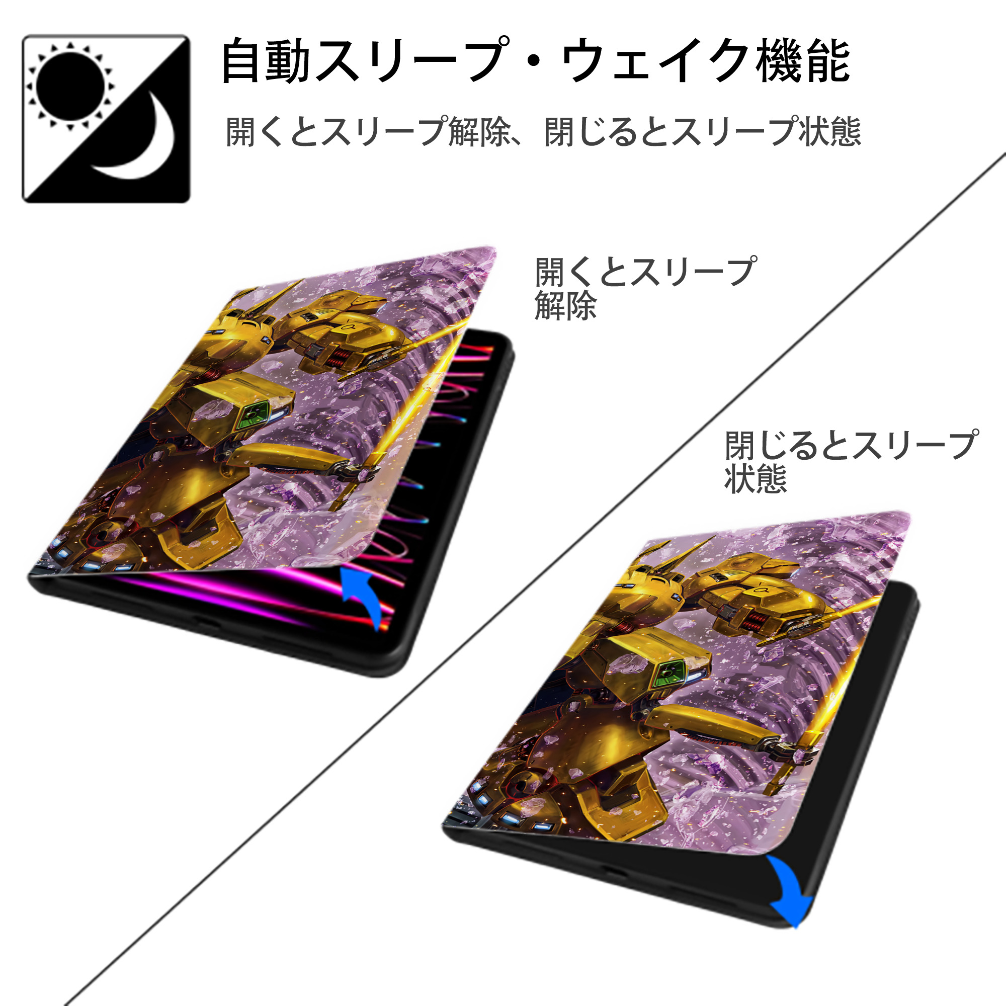 機動戦士ガンダム Mobile Suit Gundam IPad ケース ブック型 PUレザー TPU 耐衝撃 軽量 薄型 ペン収納なし 全面保護 IPad 各モデル対応