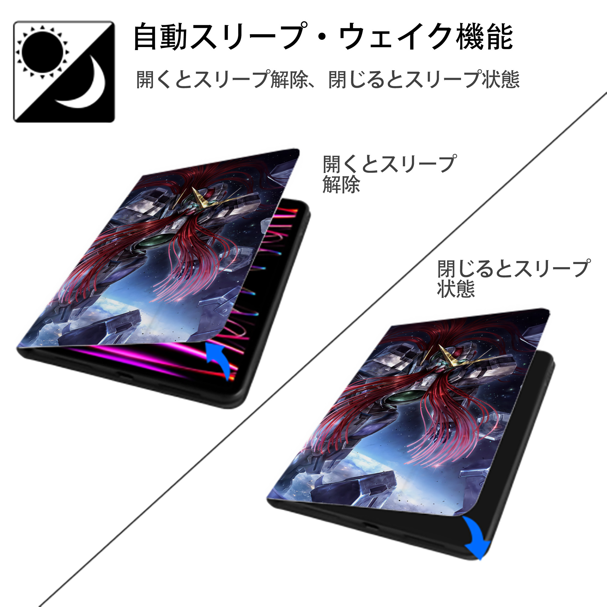 機動戦士ガンダム Mobile Suit Gundam IPad ケース ブック型 PUレザー TPU 耐衝撃 軽量 薄型 ペン収納なし 全面保護 IPad 各モデル対応