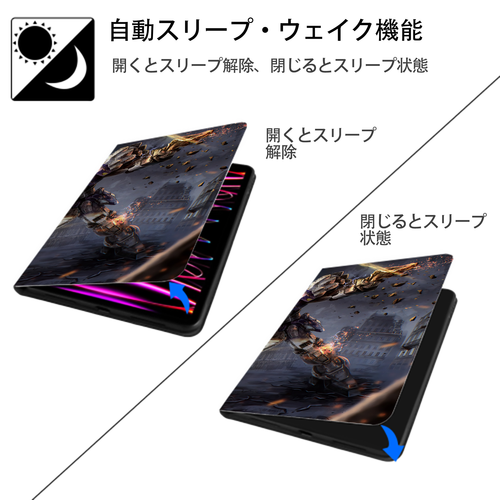 機動戦士ガンダム Mobile Suit Gundam IPad ケース ブック型 PUレザー TPU 耐衝撃 軽量 薄型 ペン収納なし 全面保護 IPad 各モデル対応