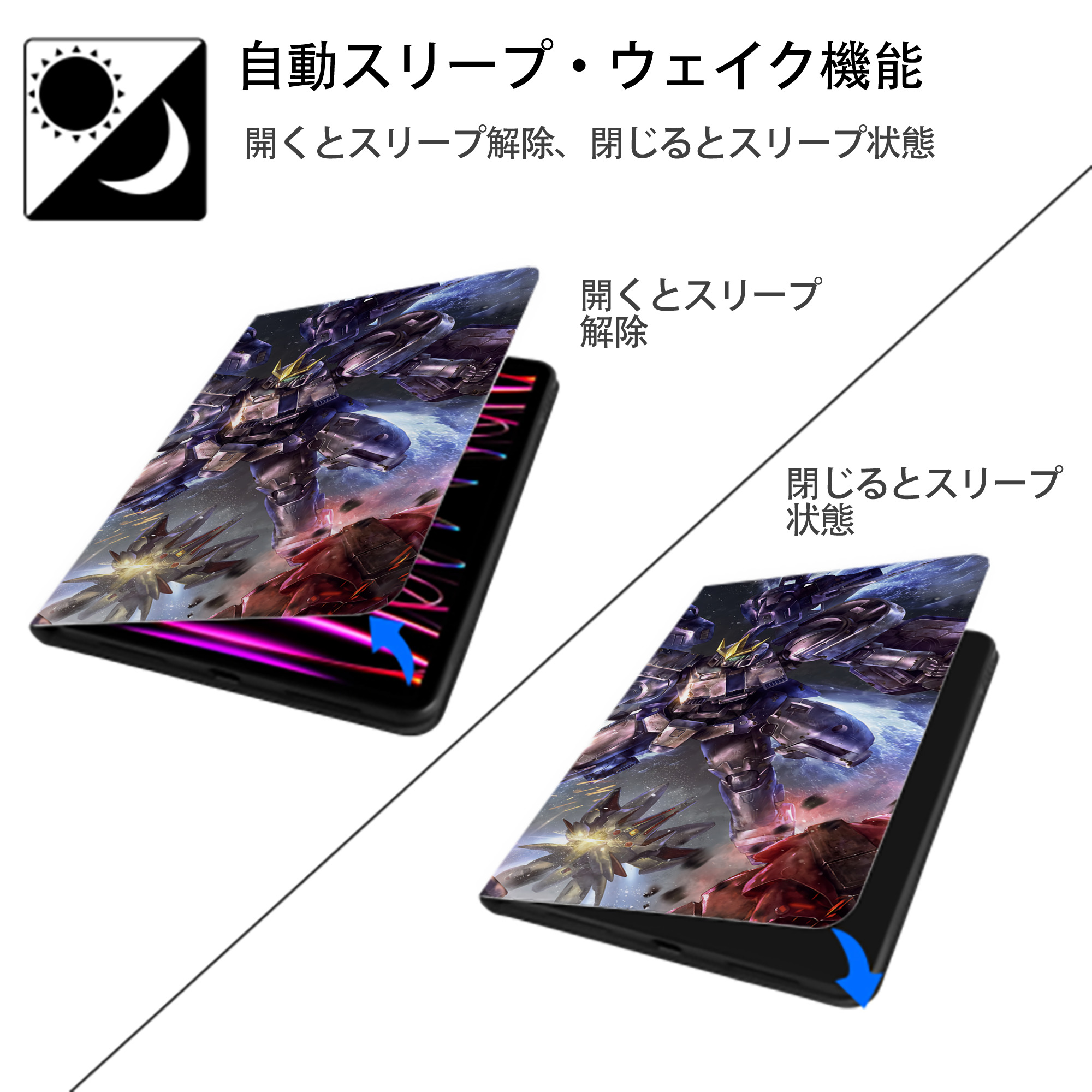 機動戦士ガンダム Mobile Suit Gundam IPad ケース ブック型 PUレザー TPU 耐衝撃 軽量 薄型 ペン収納なし 全面保護 IPad 各モデル対応