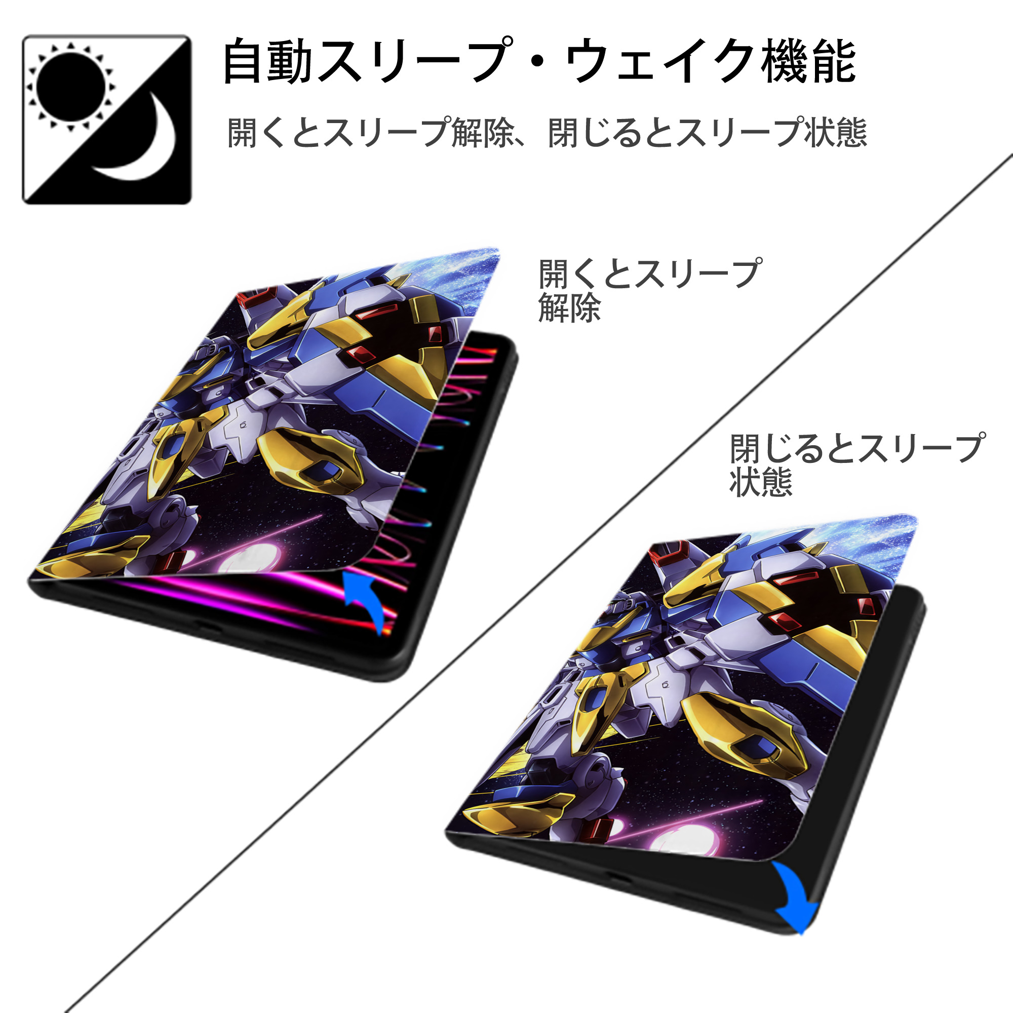機動戦士ガンダム Mobile Suit Gundam IPad ケース ブック型 PUレザー TPU 耐衝撃 軽量 薄型 ペン収納なし 全面保護 IPad 各モデル対応