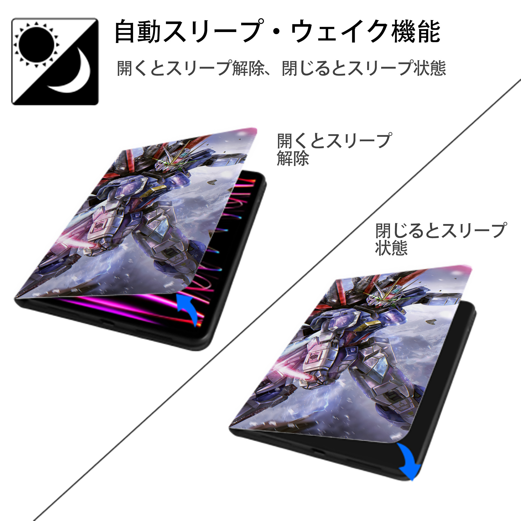 機動戦士ガンダム Mobile Suit Gundam IPad ケース ブック型 PUレザー TPU 耐衝撃 軽量 薄型 ペン収納なし 全面保護 IPad 各モデル対応